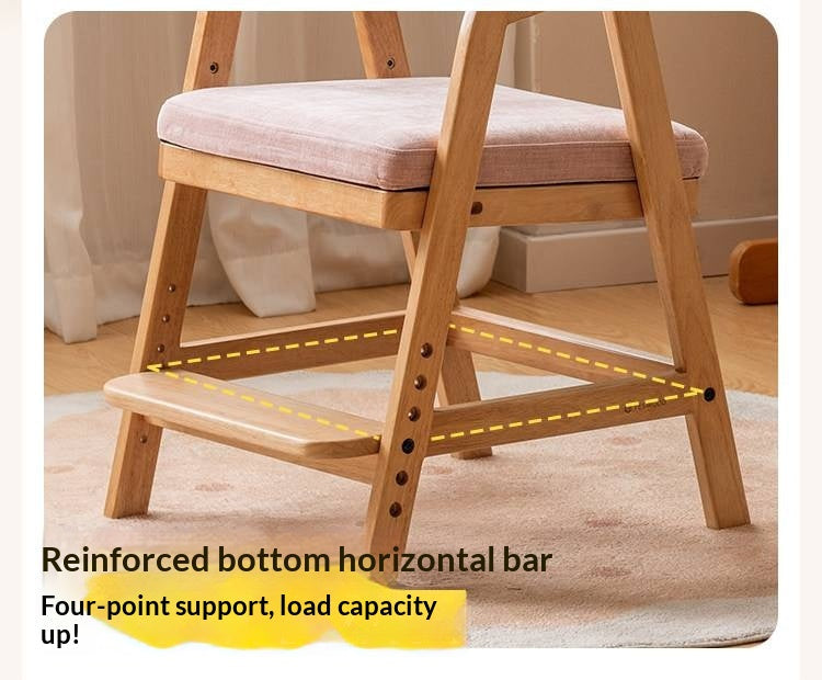 Solid RubberWood Kids Adjustable Height Desk Chair with Footrest