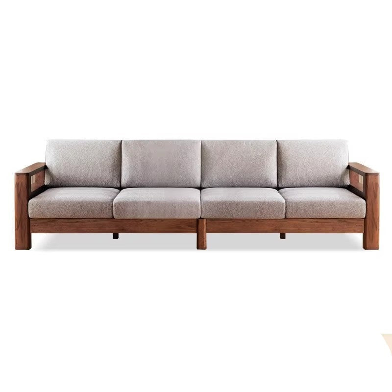 Oak, Solid Rubberwood Walnut Color Fabric Sofa.