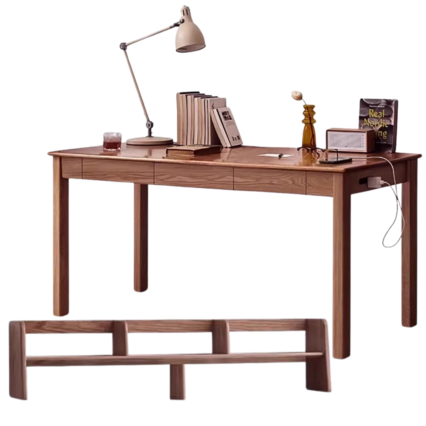 Oak, Ash Solid Wood USB Office Desk