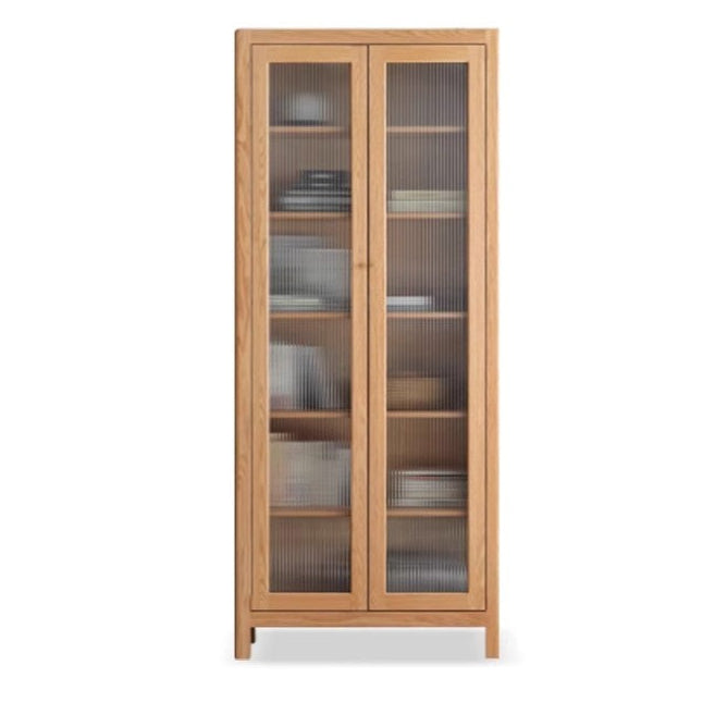 Oak Solid Wood Bookcase With Glass Door.