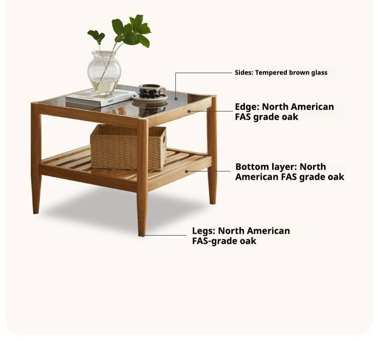 Oak Solid Wood Nordic Glass Coffee Table.