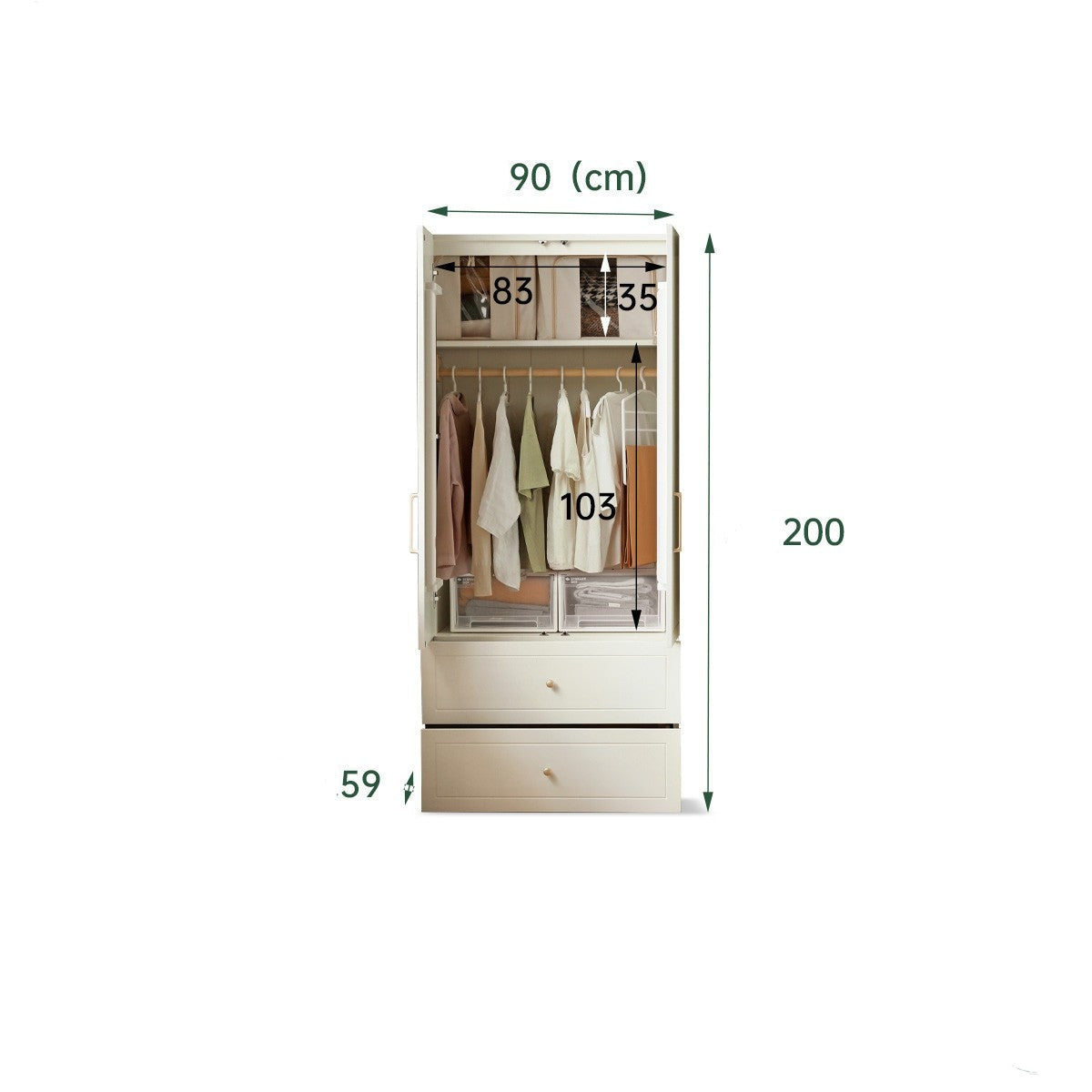 Pine Solid Wood Wardrobe French Cream Style.