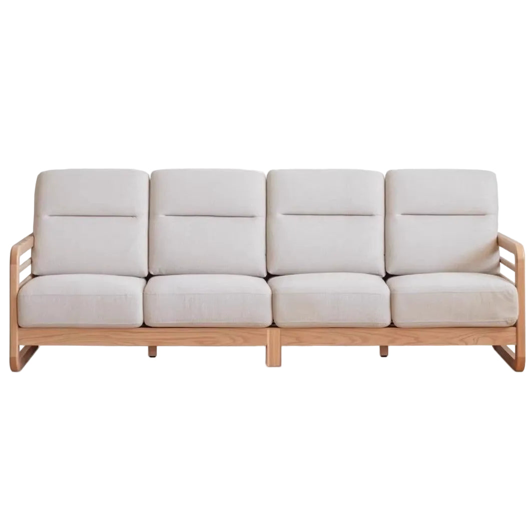 Oak solid Wood Floor-Standing Fabric Sofa with Wood Armrests