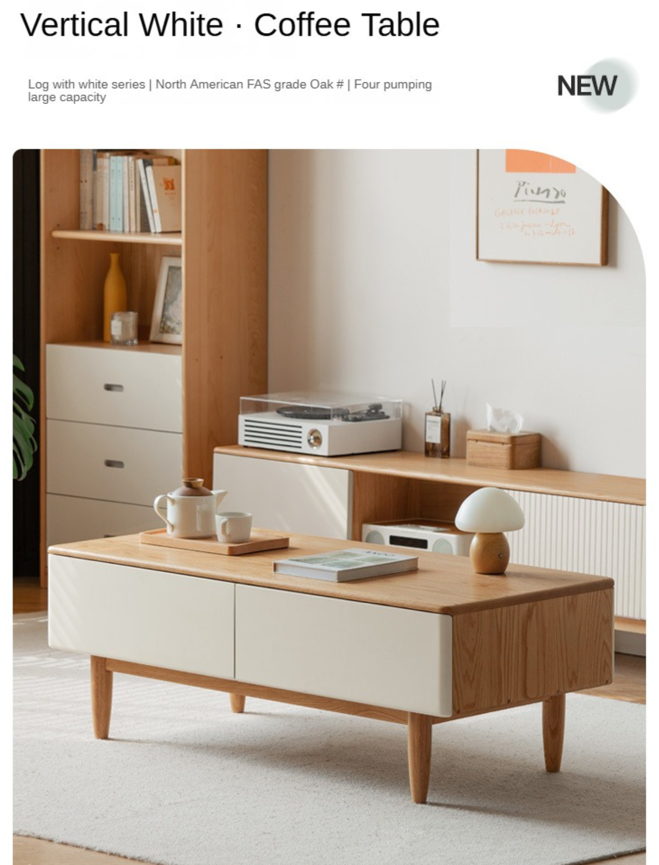 Oak Solid Wood Modern Coffee Table With Drawer
