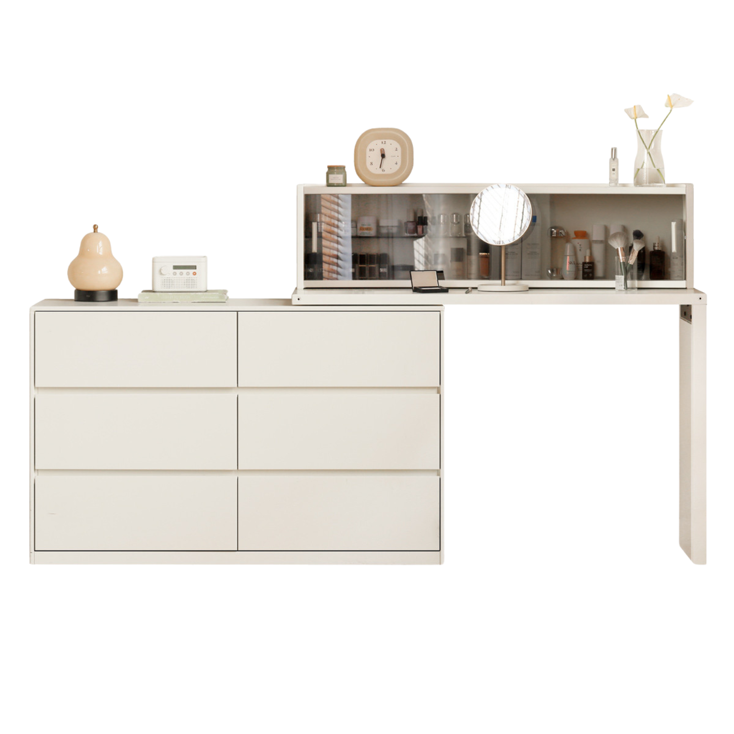 Solid RubberWood Cream Style Telescopic Vanity Table.