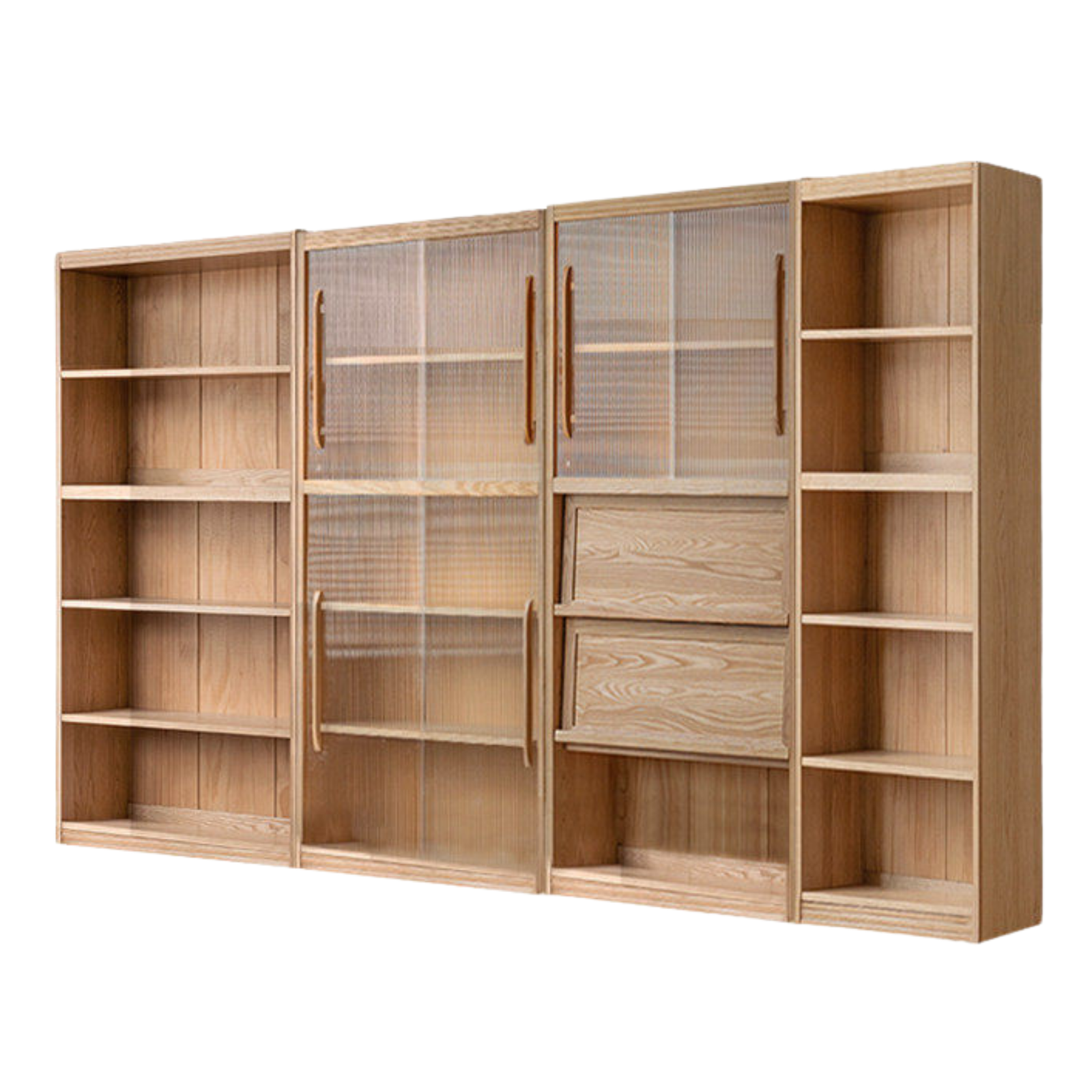 Ash, Oak Solid Wood Modern Combination Bookcase Integrated Card Seat