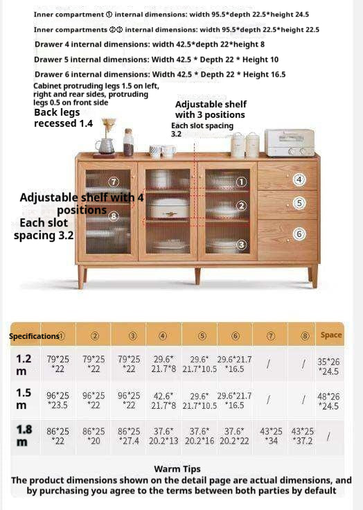 Oak, Ash, Black Walnut, Cherry, Beech Solid Wood Ultra-thin Sideboard Sliding Door