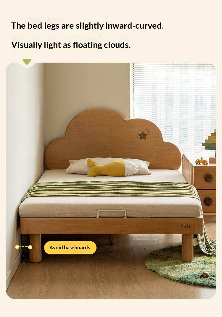 Beech Solid Wood Kids Montessori Platform Bed with Cloud Headboard