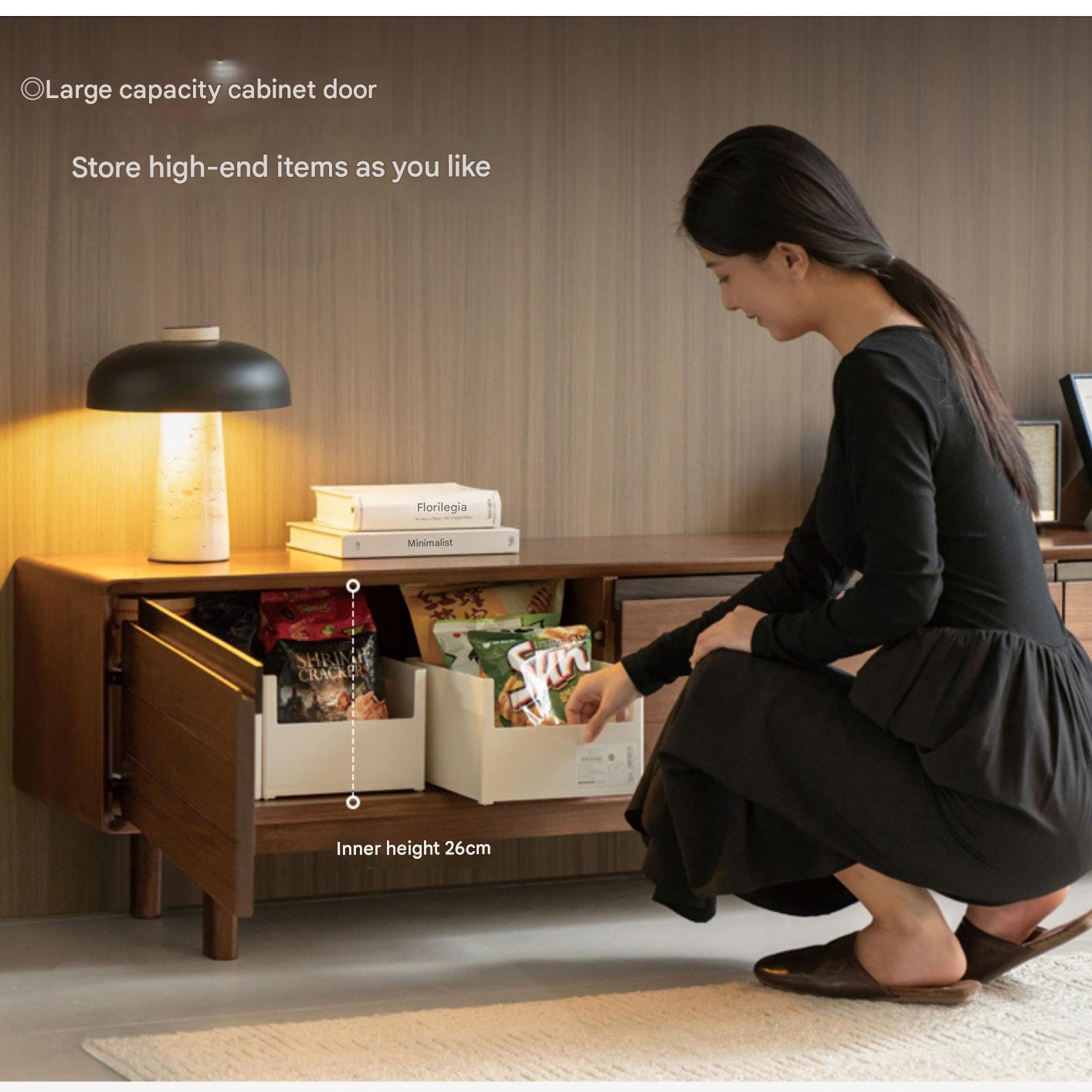 Black Walnut, Oak Solid Wood Floor Modern TV Cabinet.