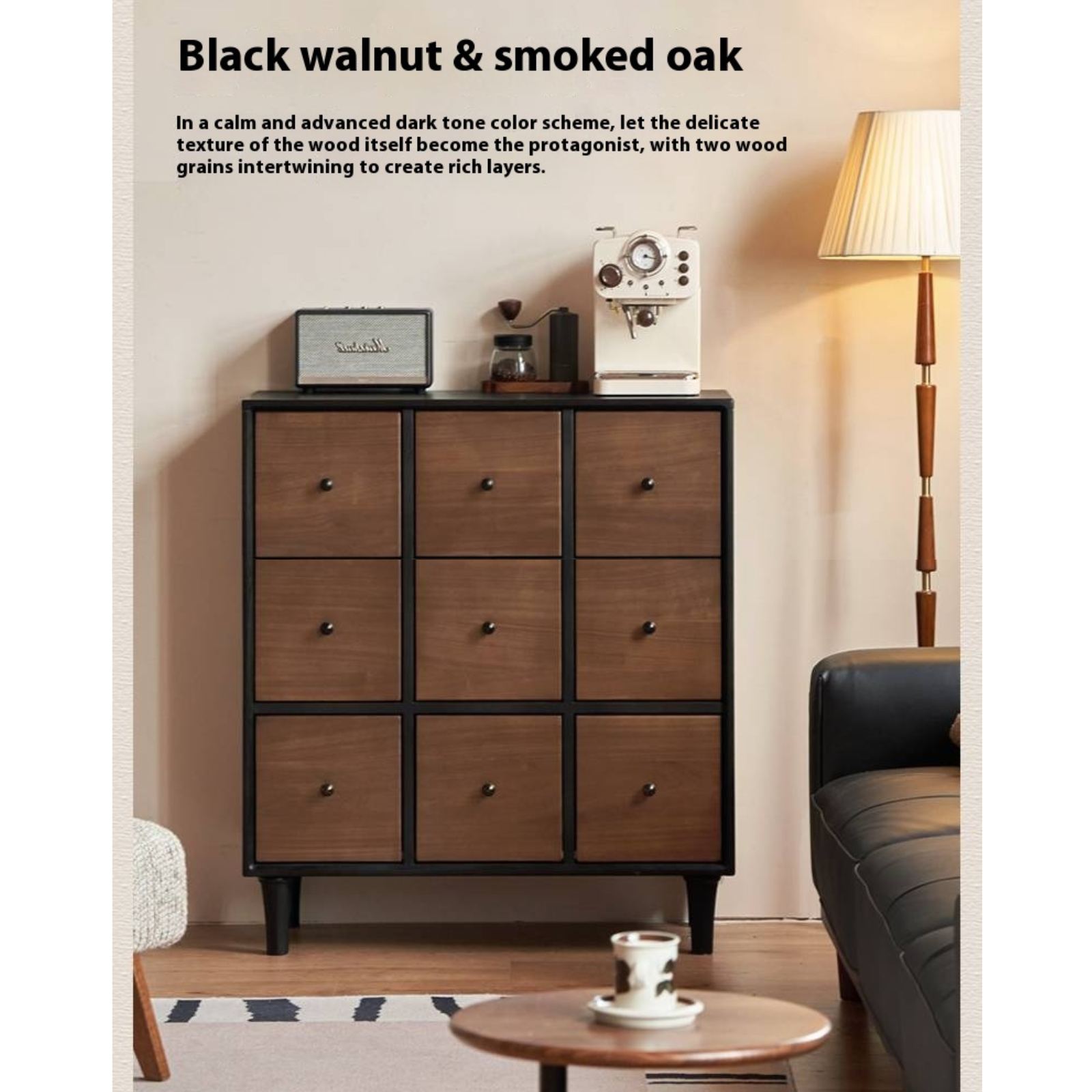 Black Walnut Solid Wood Italian Light Luxury Nine Drawer Drawer Cabinet