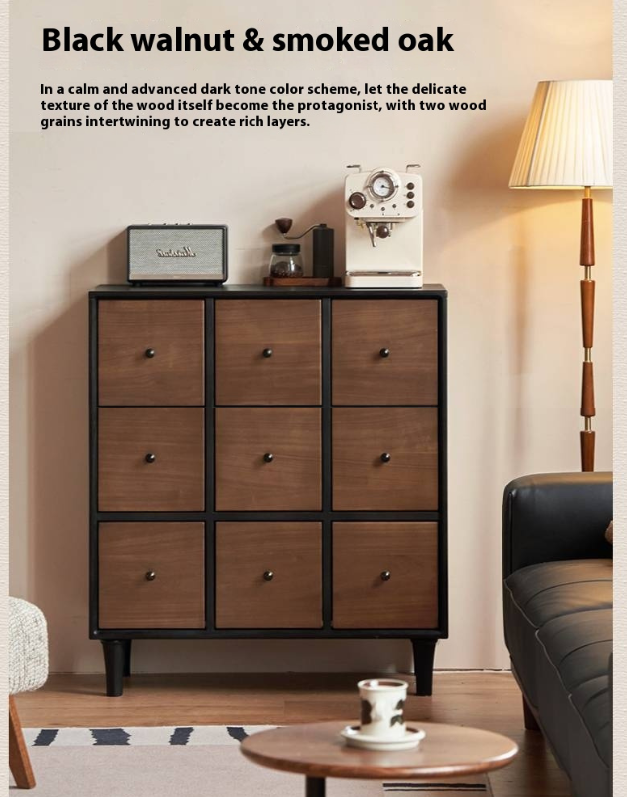 Black Walnut Solid Wood Italian Light Luxury Nine Drawer Drawer Cabinet