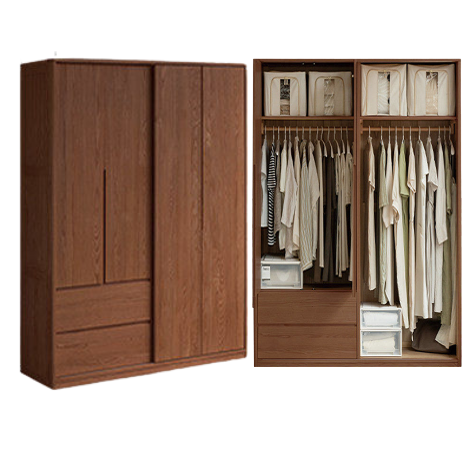 Oak Solid Wood Sliding Door Wardrobe.