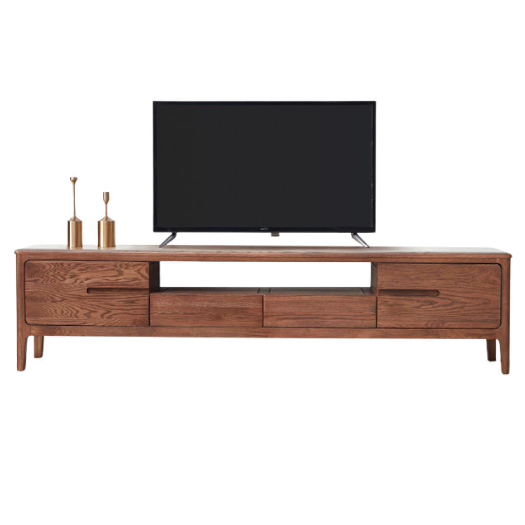 Oak, Solid Rubberwood Modern TV Stand