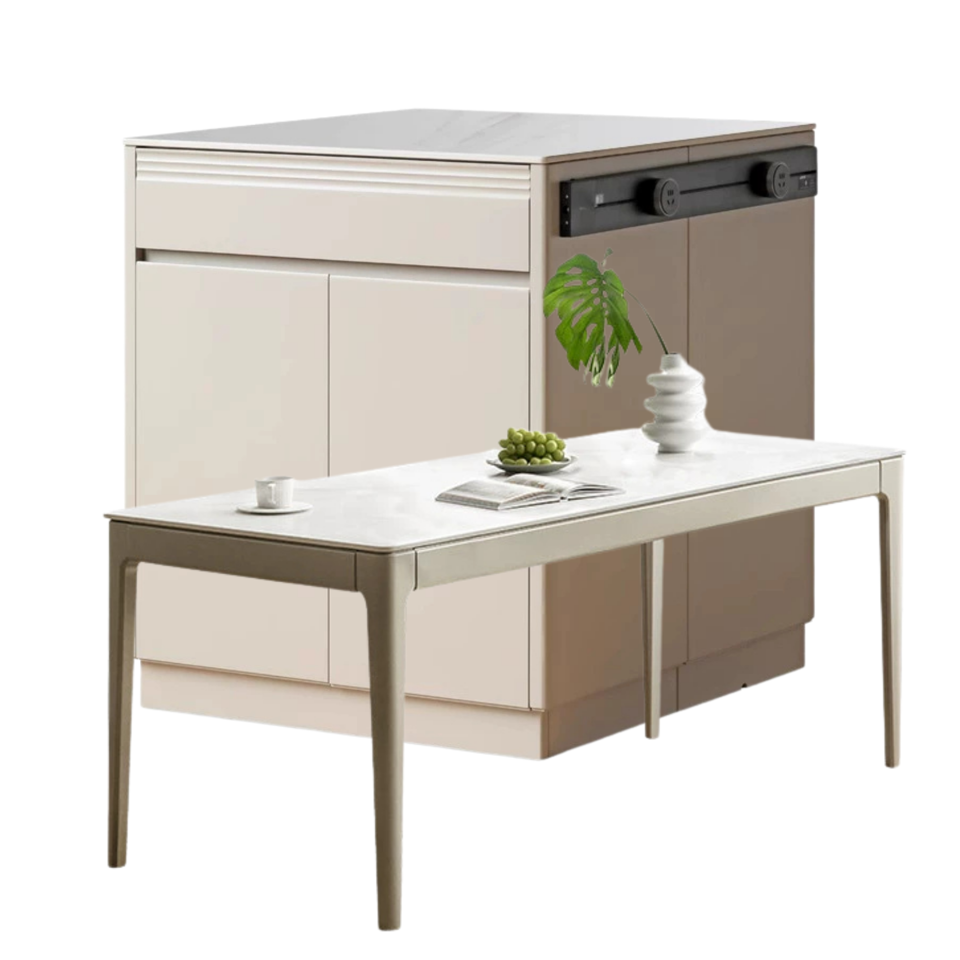 Tulipwood Solid Wood Light Luxury Rock Plate Island Dining Table, Dining Buffet