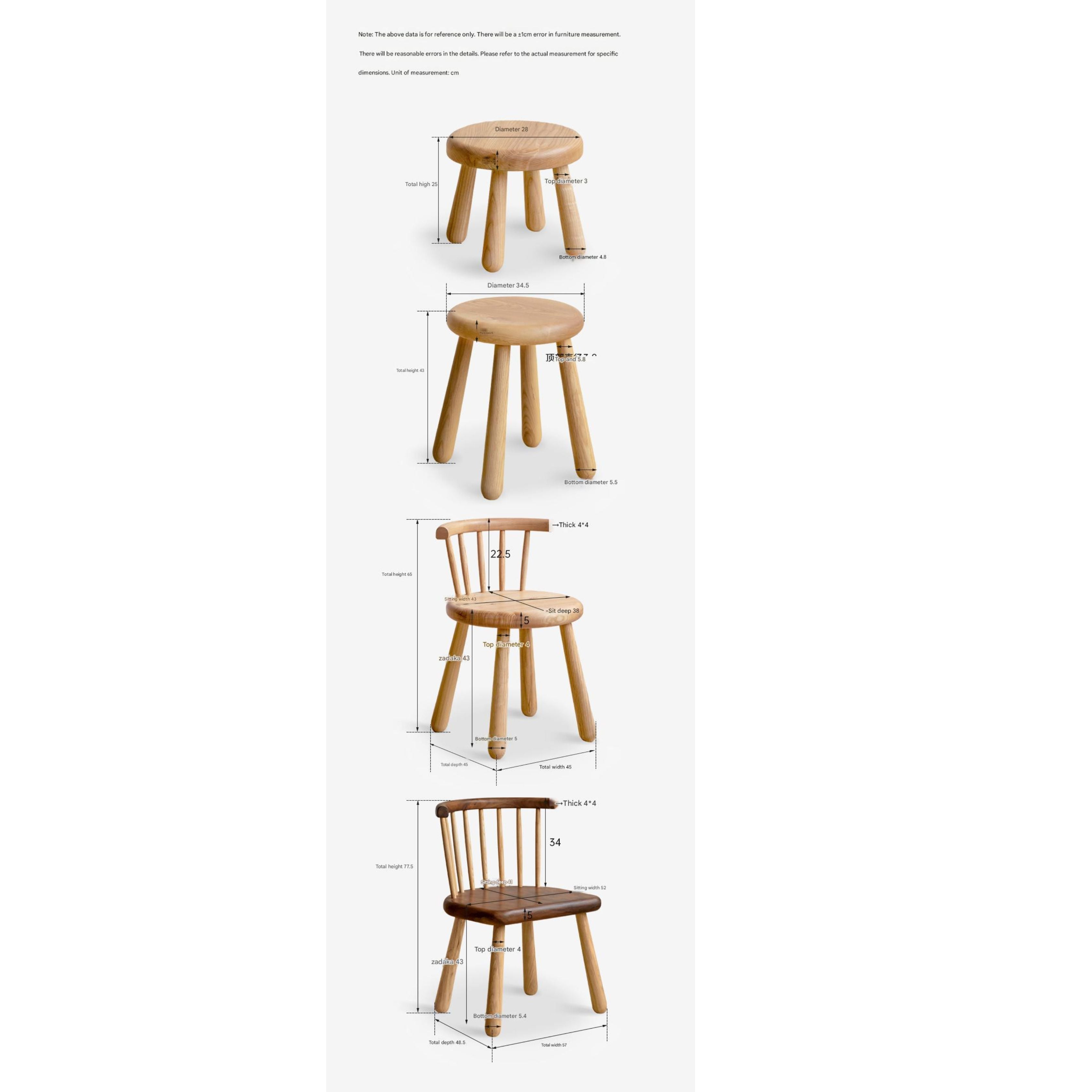 South American Walnut, Black Walnut, Ash Solid Wood Side Chair Small Stool