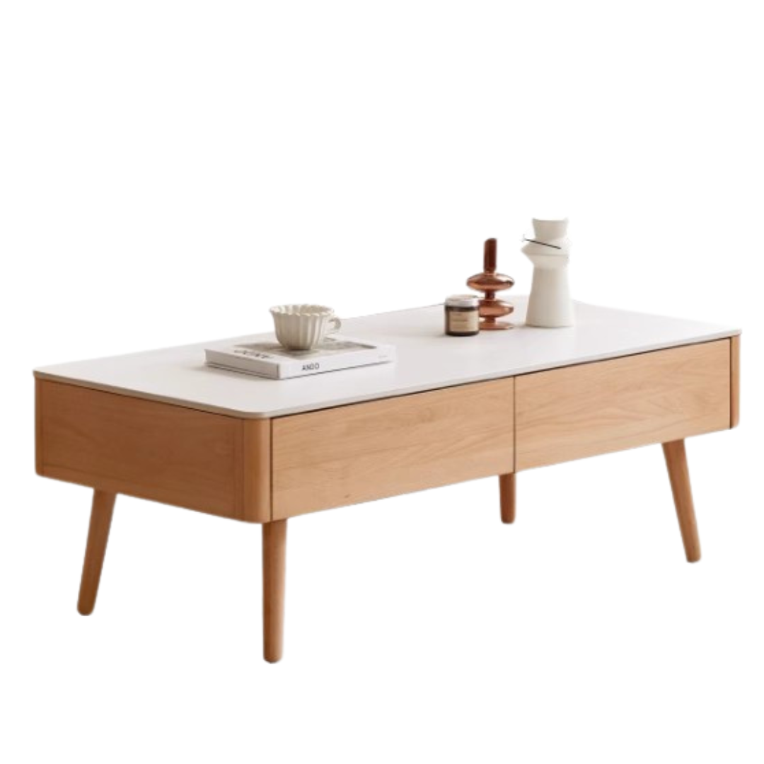 Oak, Beech Solid Wood Slate Coffee Table Simple Modern