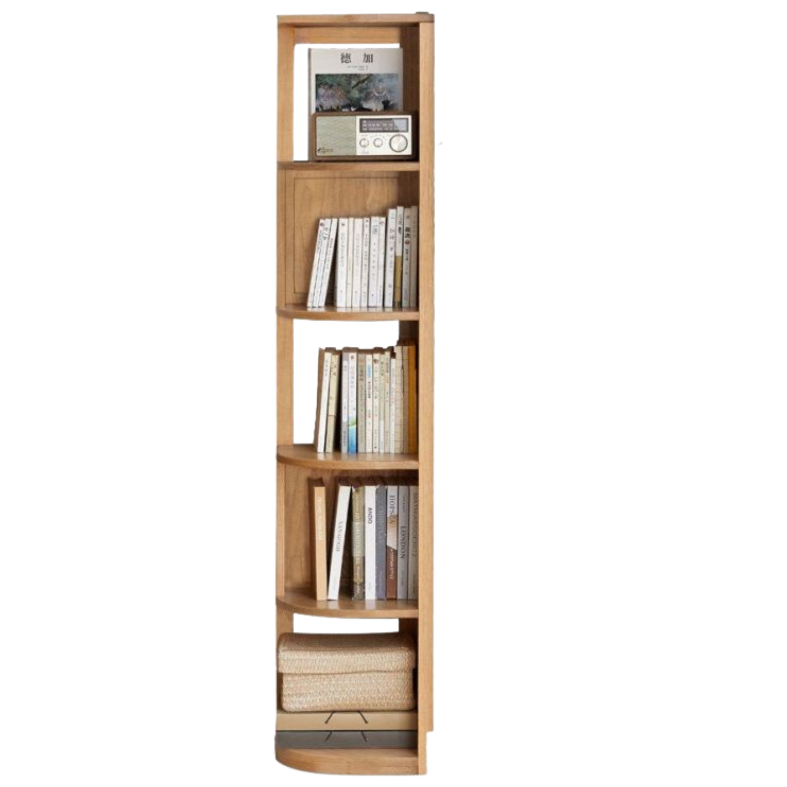 Solid Rubberwood, Oak, Ash Solid Wood Triangle Corner Bookshelf with Multi-Layer Shelving