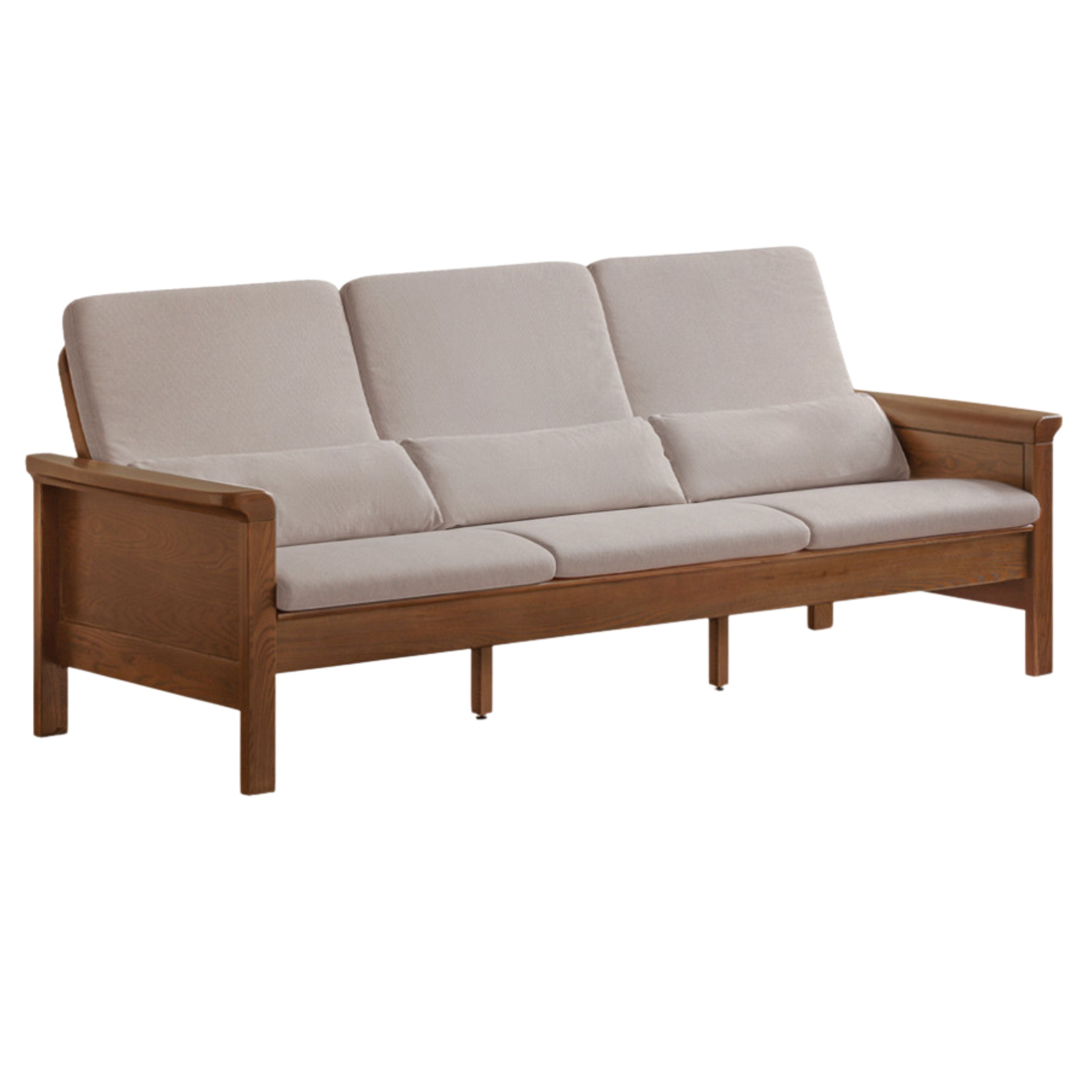 Ash Walnut Colored Straight Fabric Sofa.