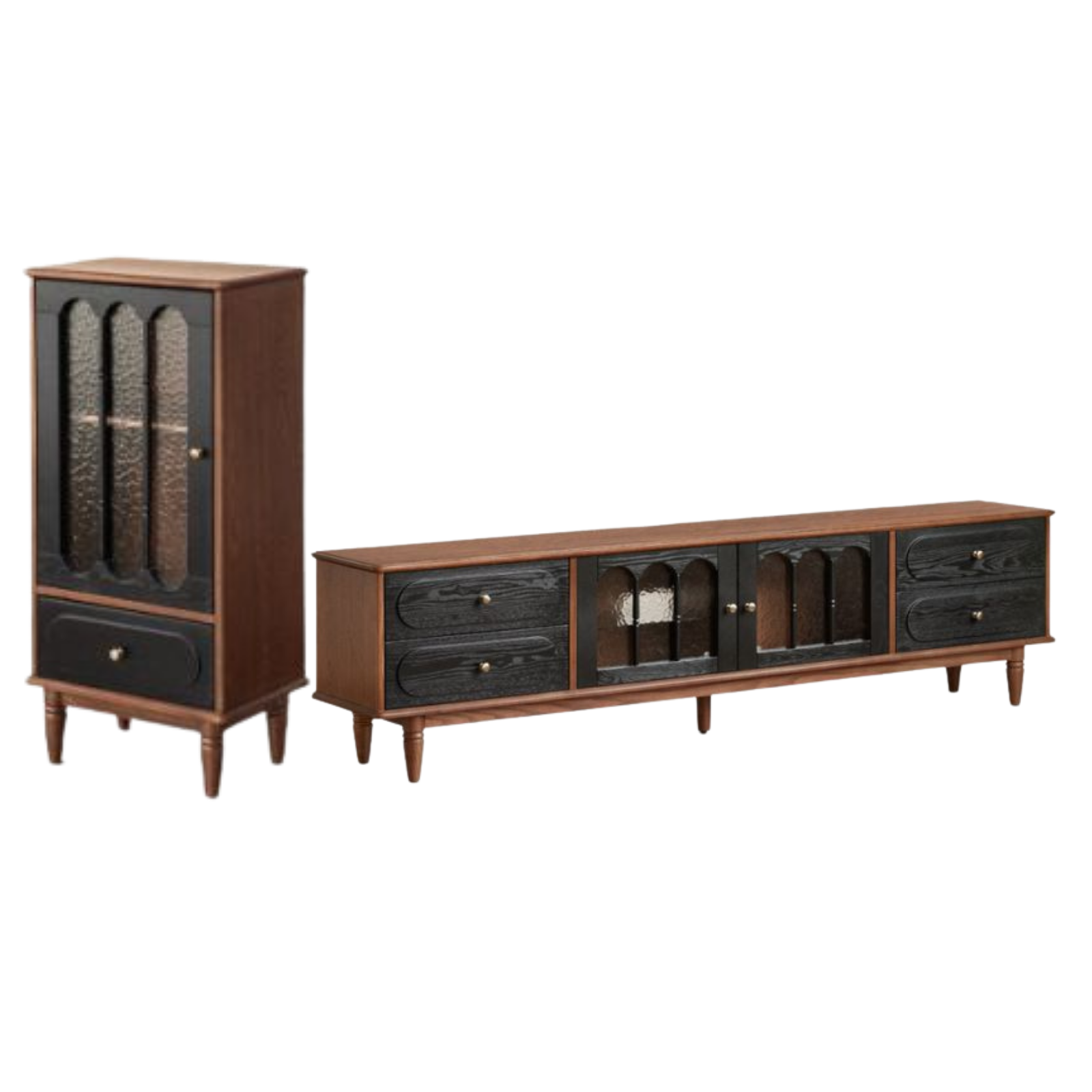 Black Walnut, Ash Solid Wood TV Cabinet with Integrated Storage, Vintage Style Floor Cabinet