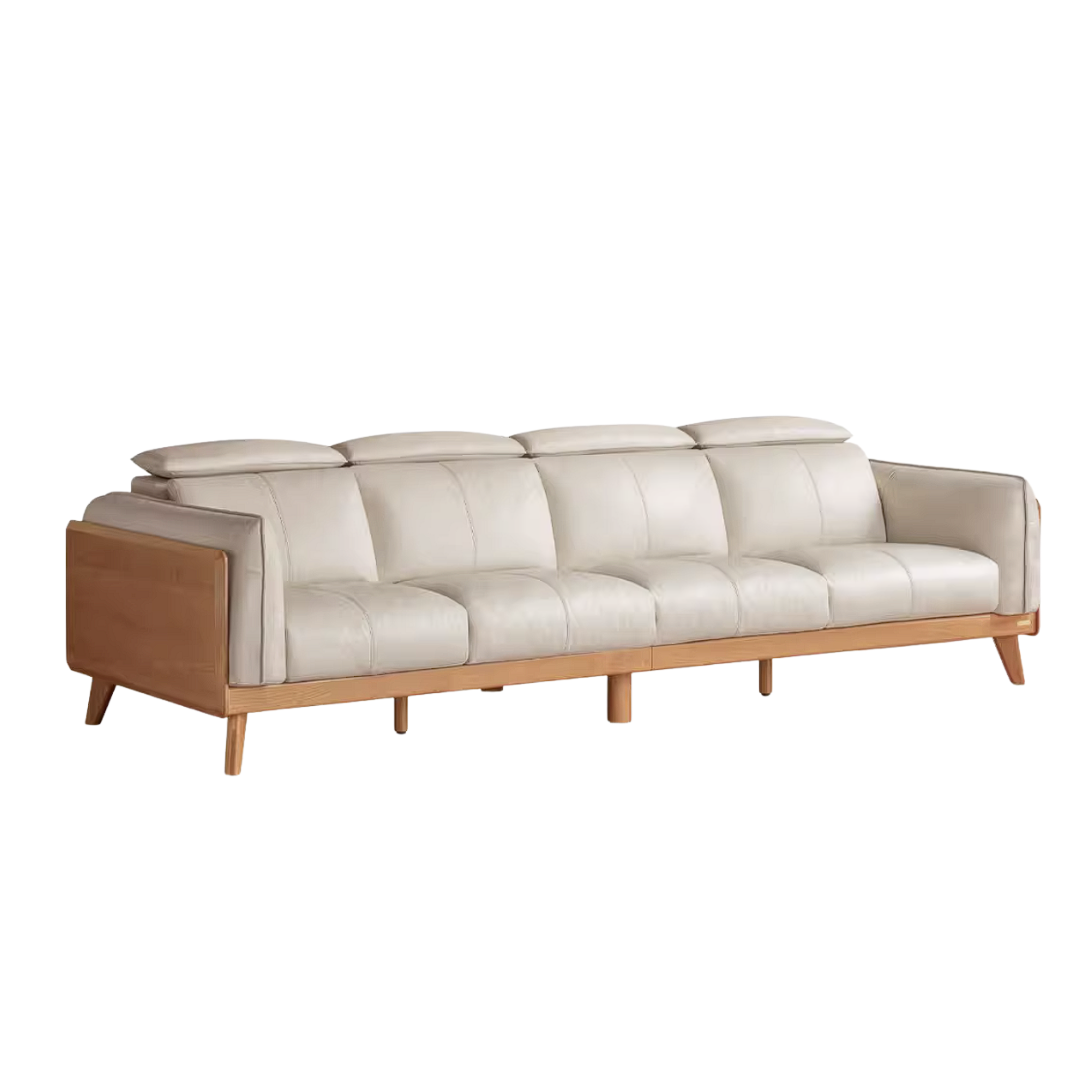 Cherry Wood Solid Wood Sofa Adjustable Headrest Genuine leather, fabric