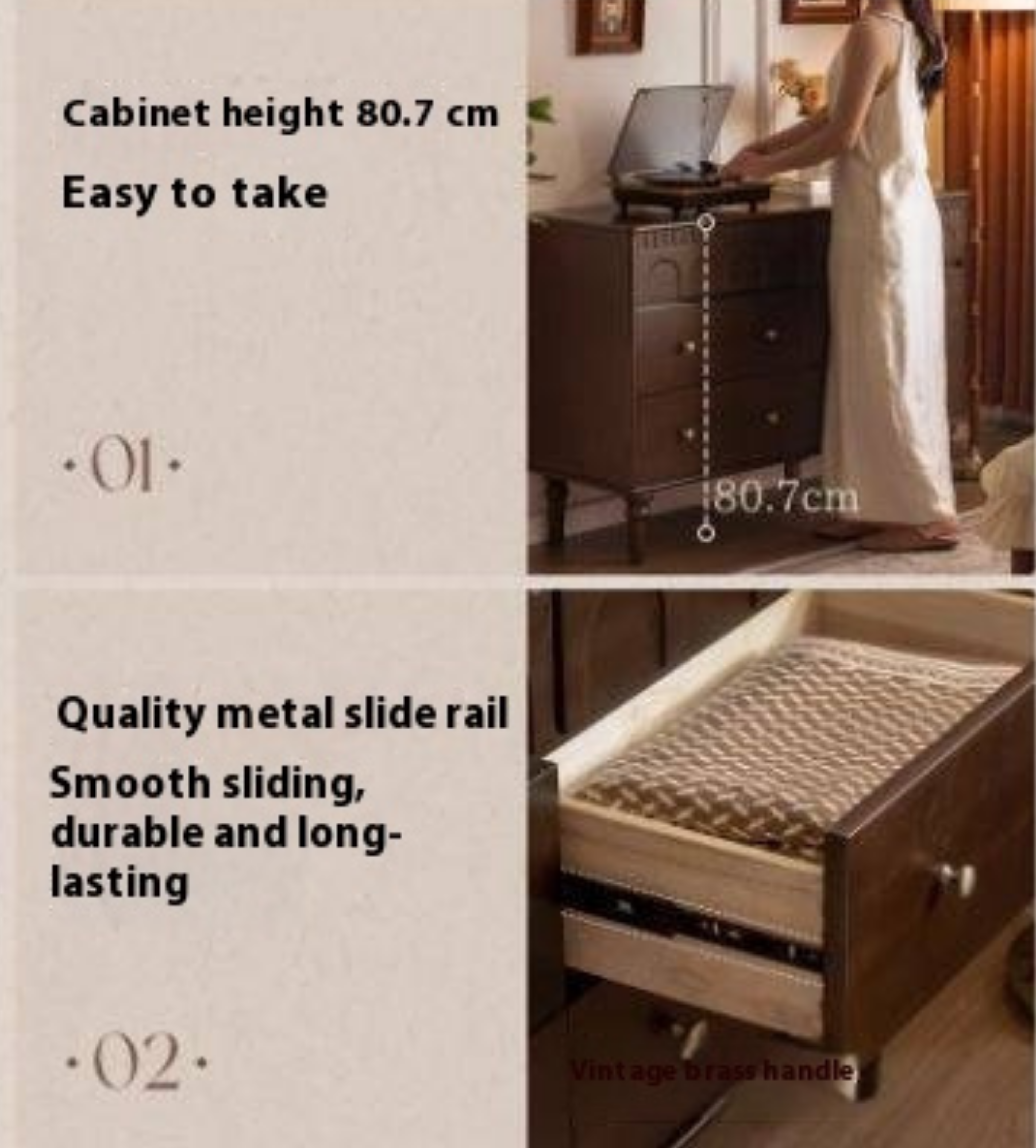 Poplar Solid Wood Retro Style Bucket Cabinet