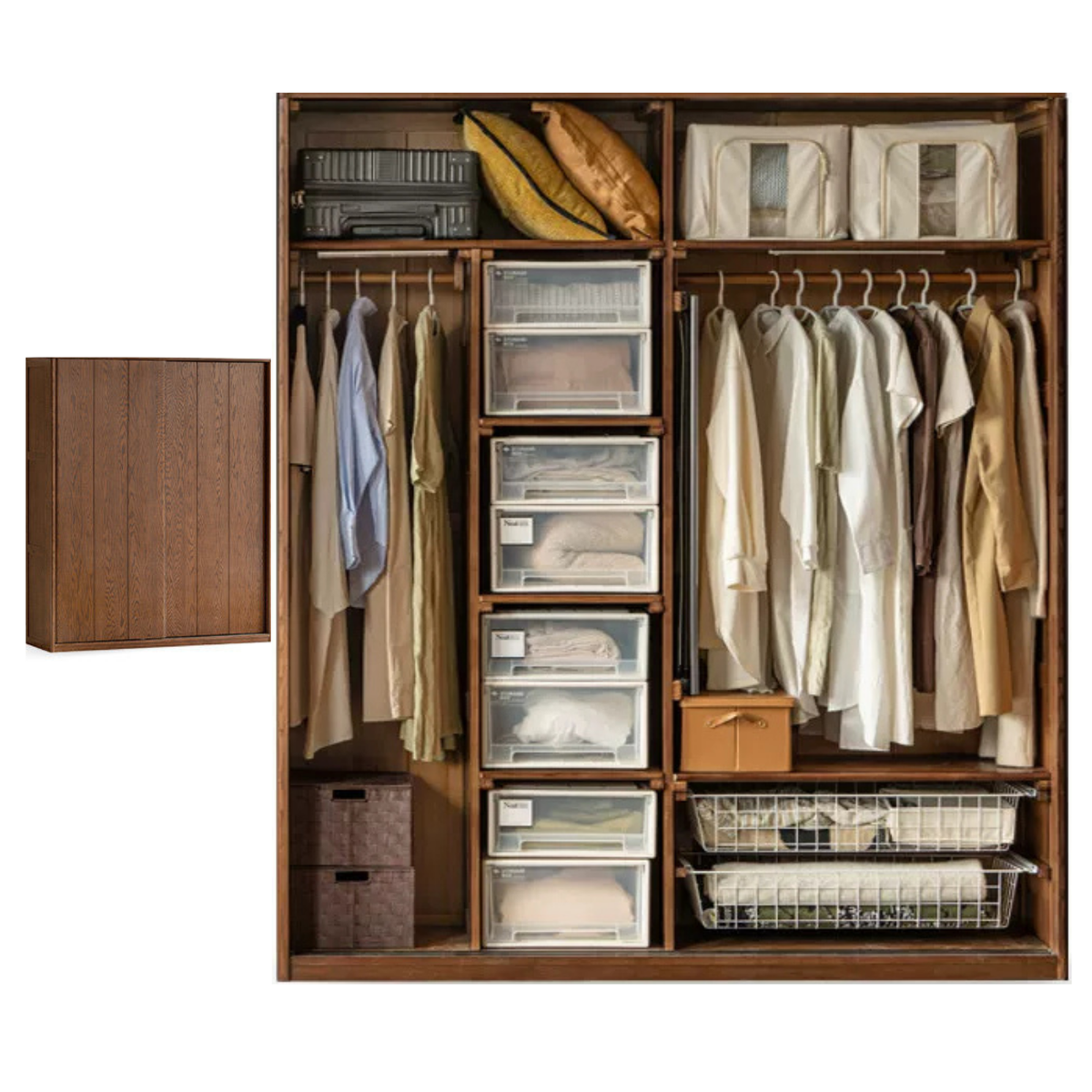 Oak Solid Wood, Solid RubberWood Modern Style Wardrobe
