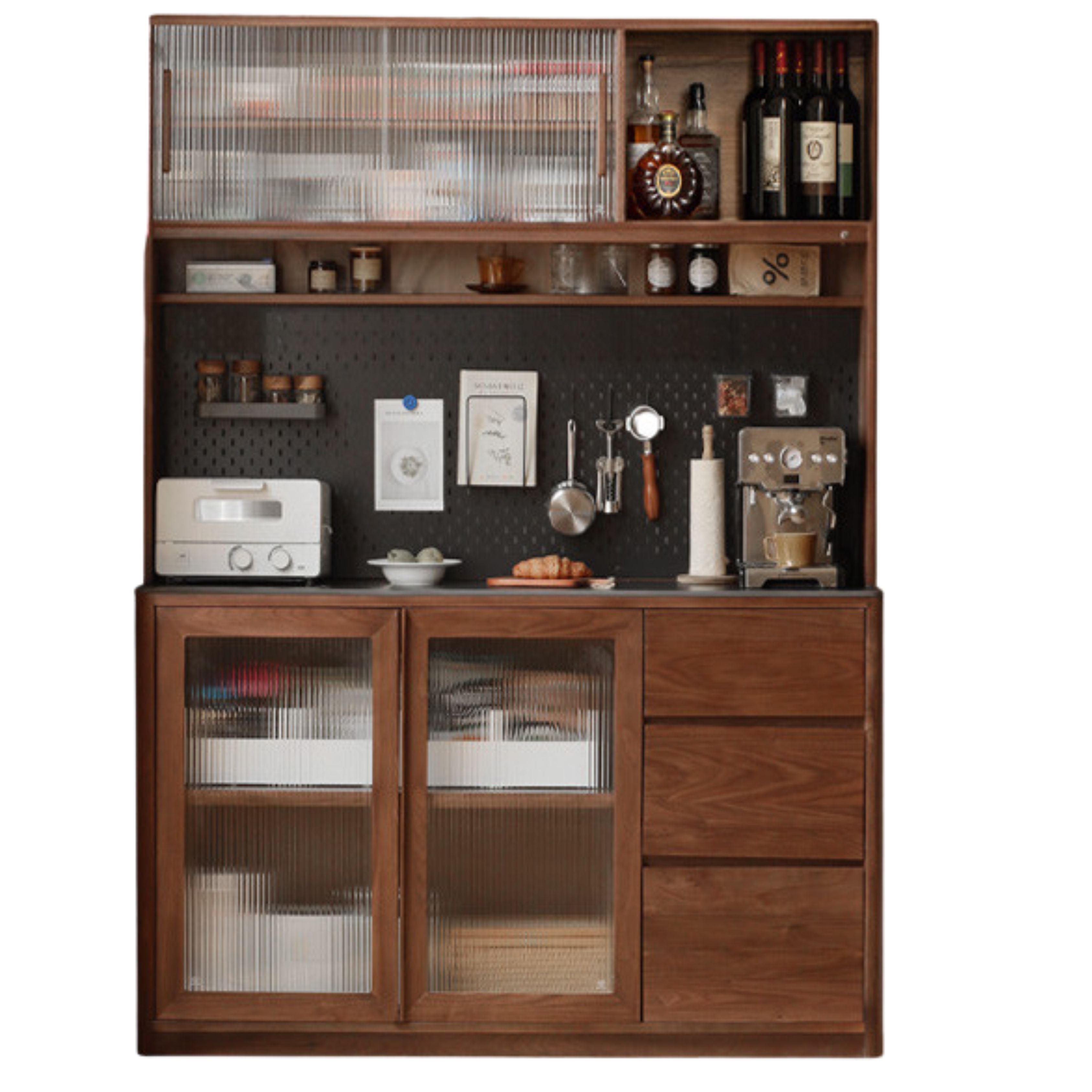 Black Walnut, Ash, Sandalwood Solid Wood Sideboard Hole Storage
