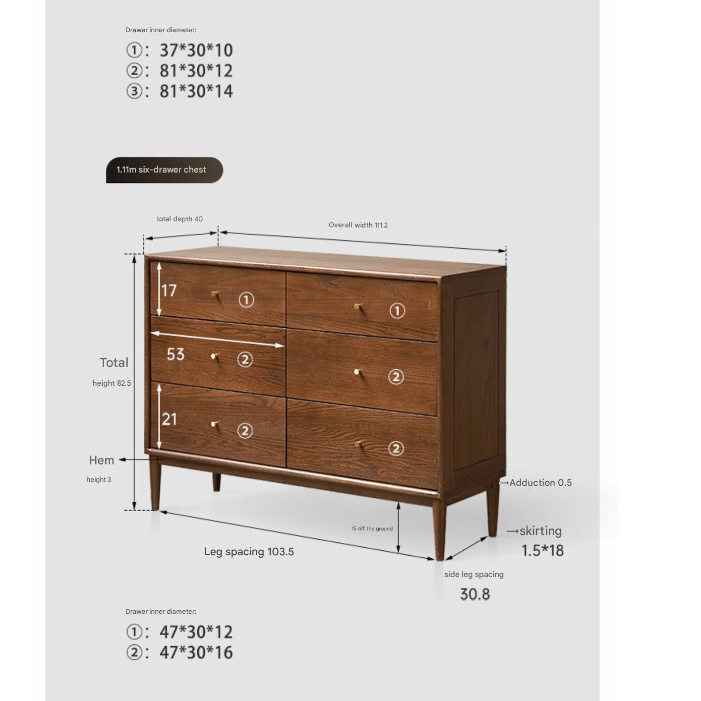 Oak Solid Wood Modern Chest of Drawers