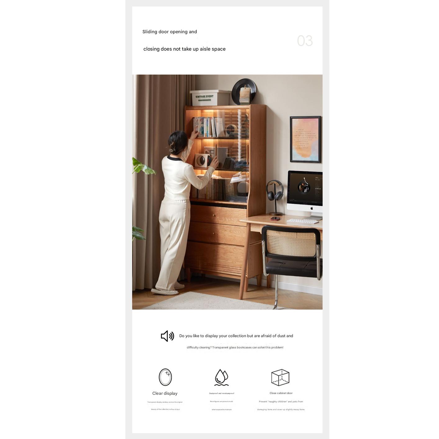 Cherry Solid Wood Glass Bookcase.