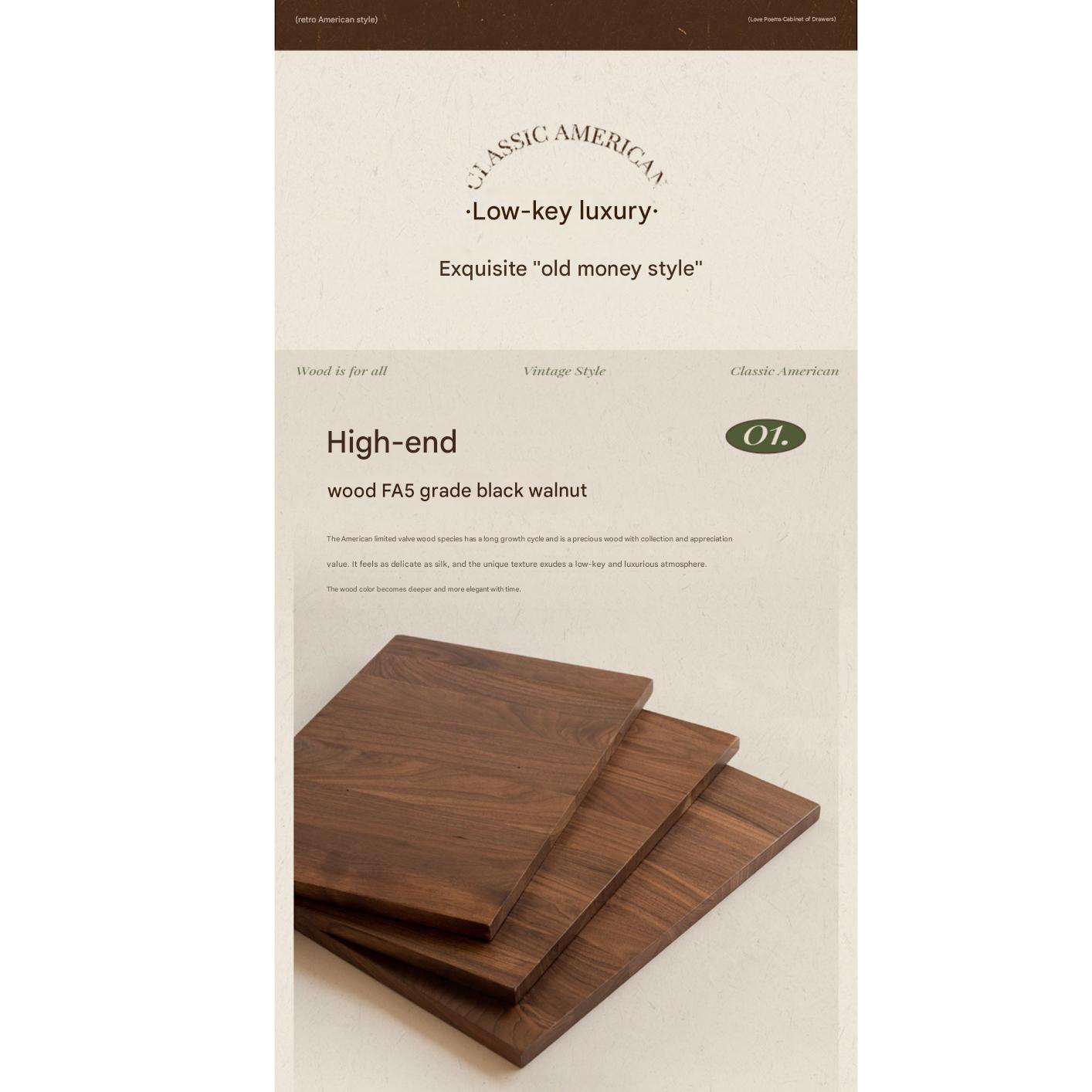 Black Walnut Solid Wood American Retro Chest of Drawers.