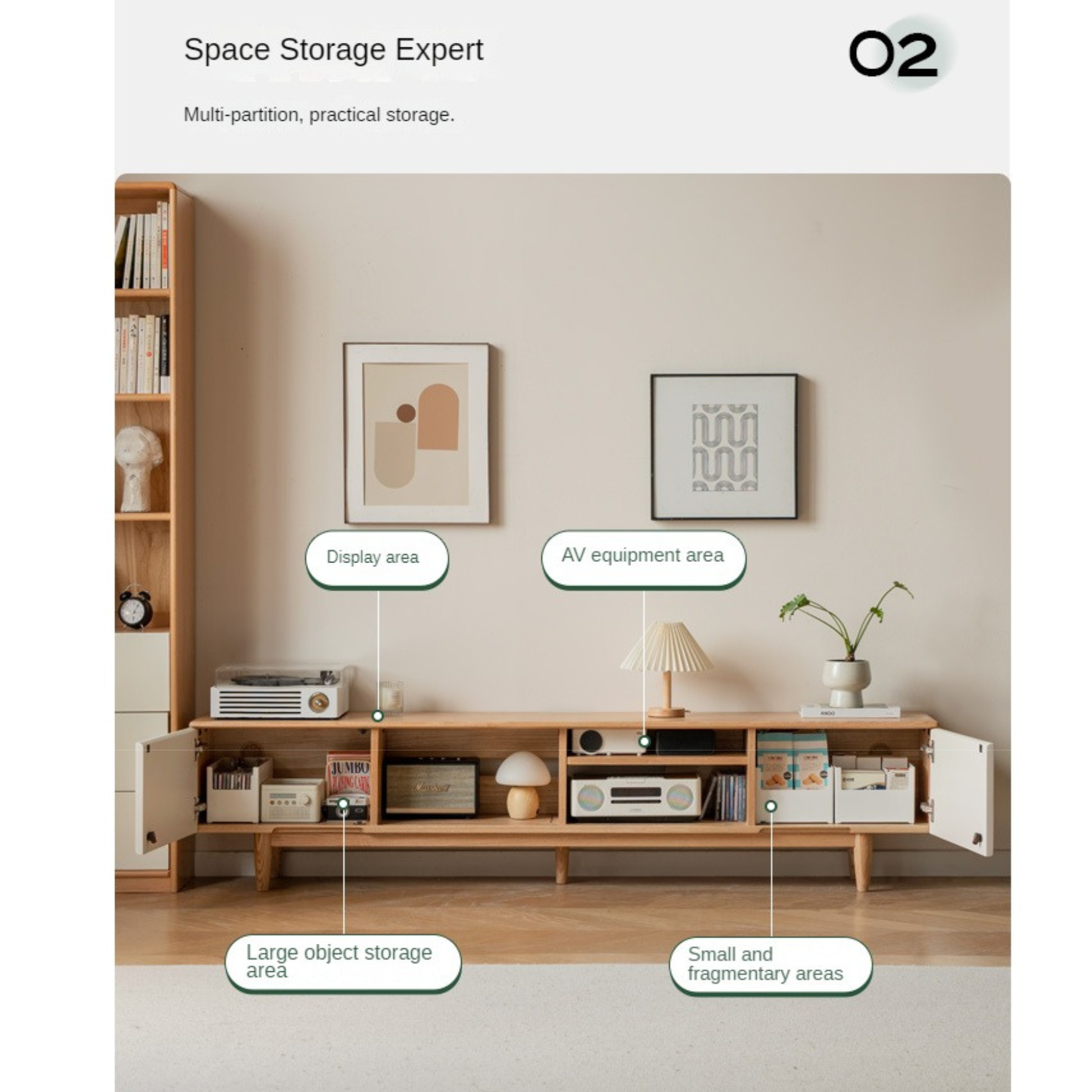 Oak Solid Wood Modern Storage TV Cabinet.