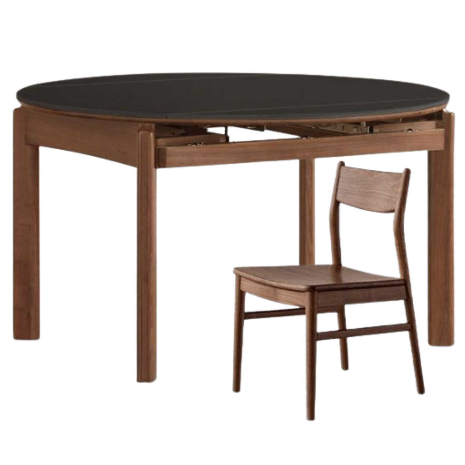 Black Walnut Solid Wood Folding Dining Table with Rock Plate Round Top