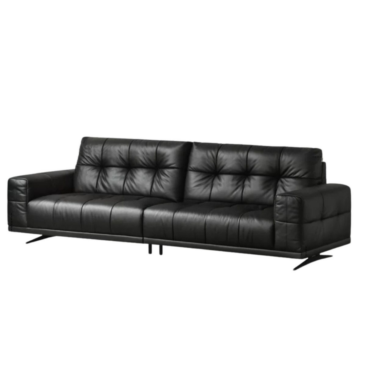 Genuine Leather Biscuit Tufted Sofa with Track Arms