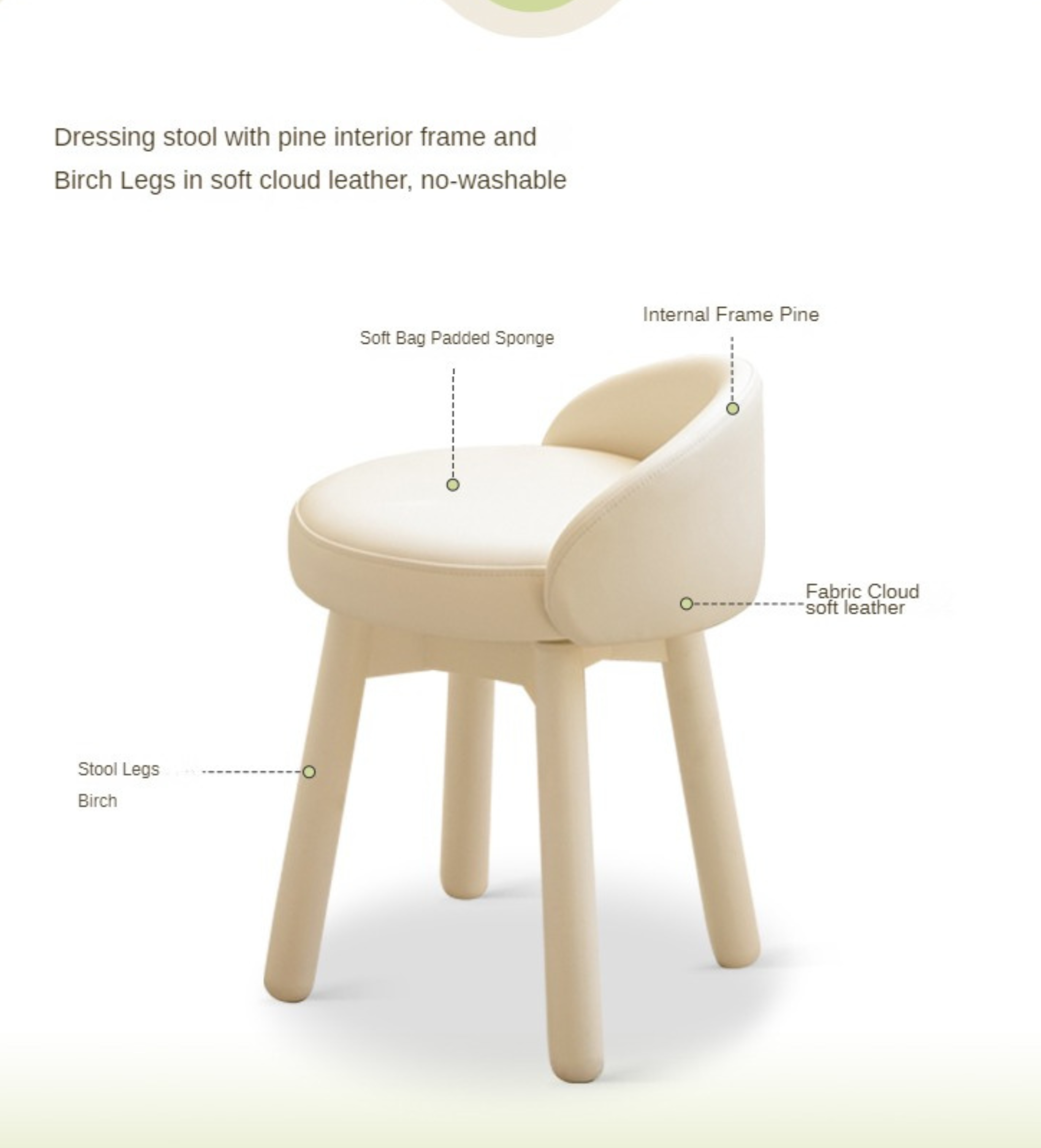Makeup Stool 360° Free Rrotation Cream Style Birch Solid Wood