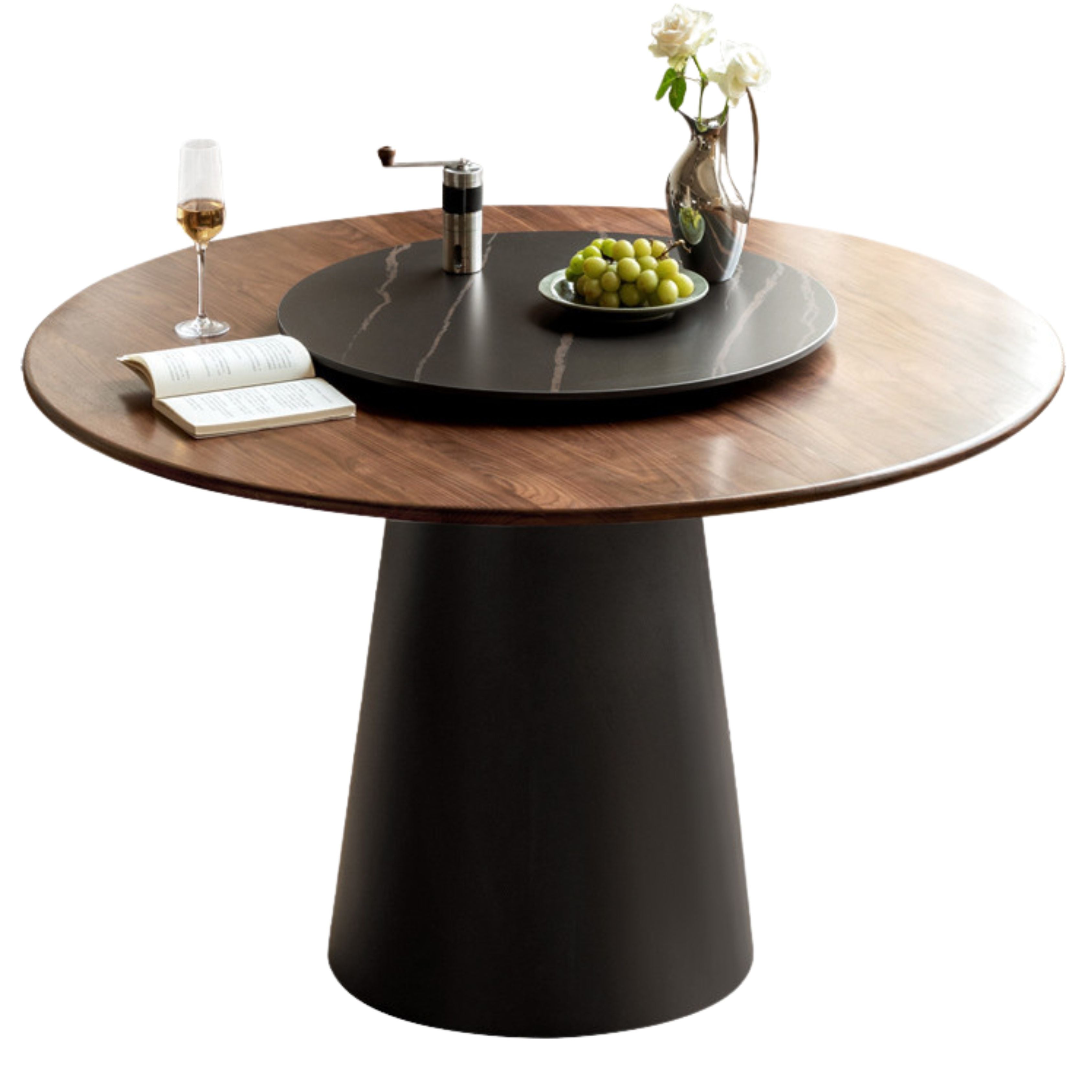 Black Walnut, Oak Solid Wood, Sandalwood Rock Slab Round Dining Table