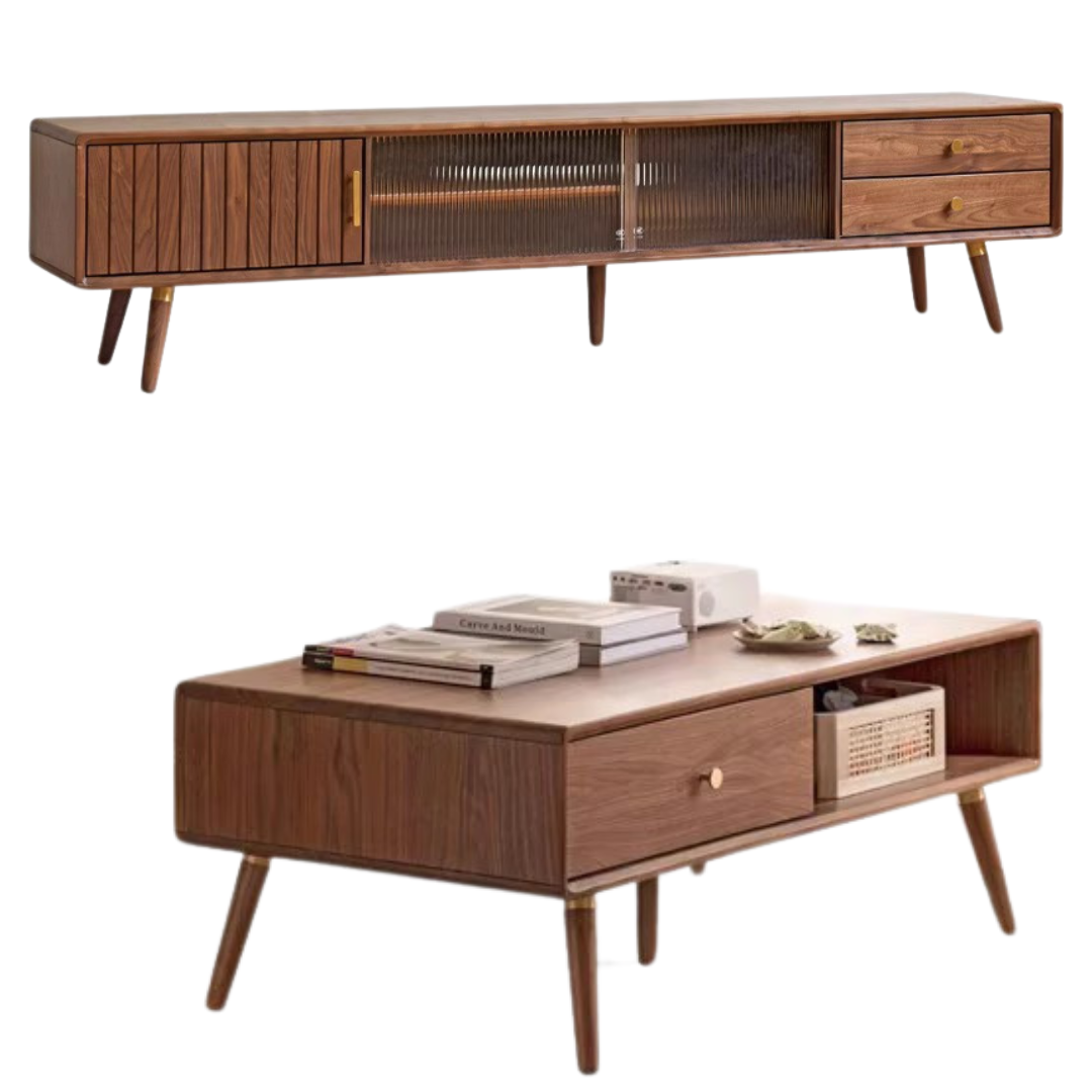 Black Walnut Solid Wood Nordic TV Cabinet.