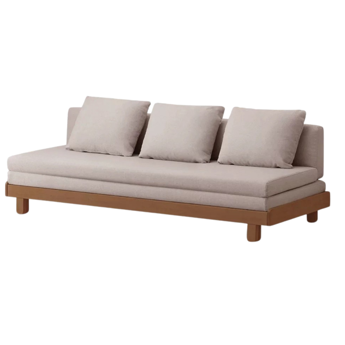 Beech Solid Wood Armless Wood Frame Futon Sofa with Slatted Base
