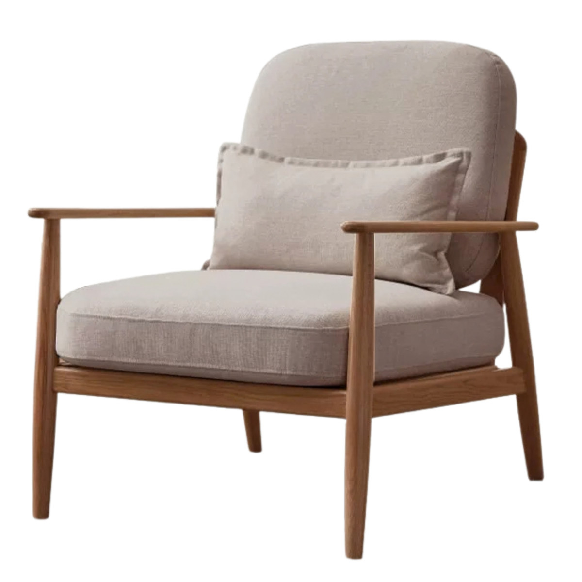 Oak Solid Wood Walnut Color Mid-Century Lounge Chair
