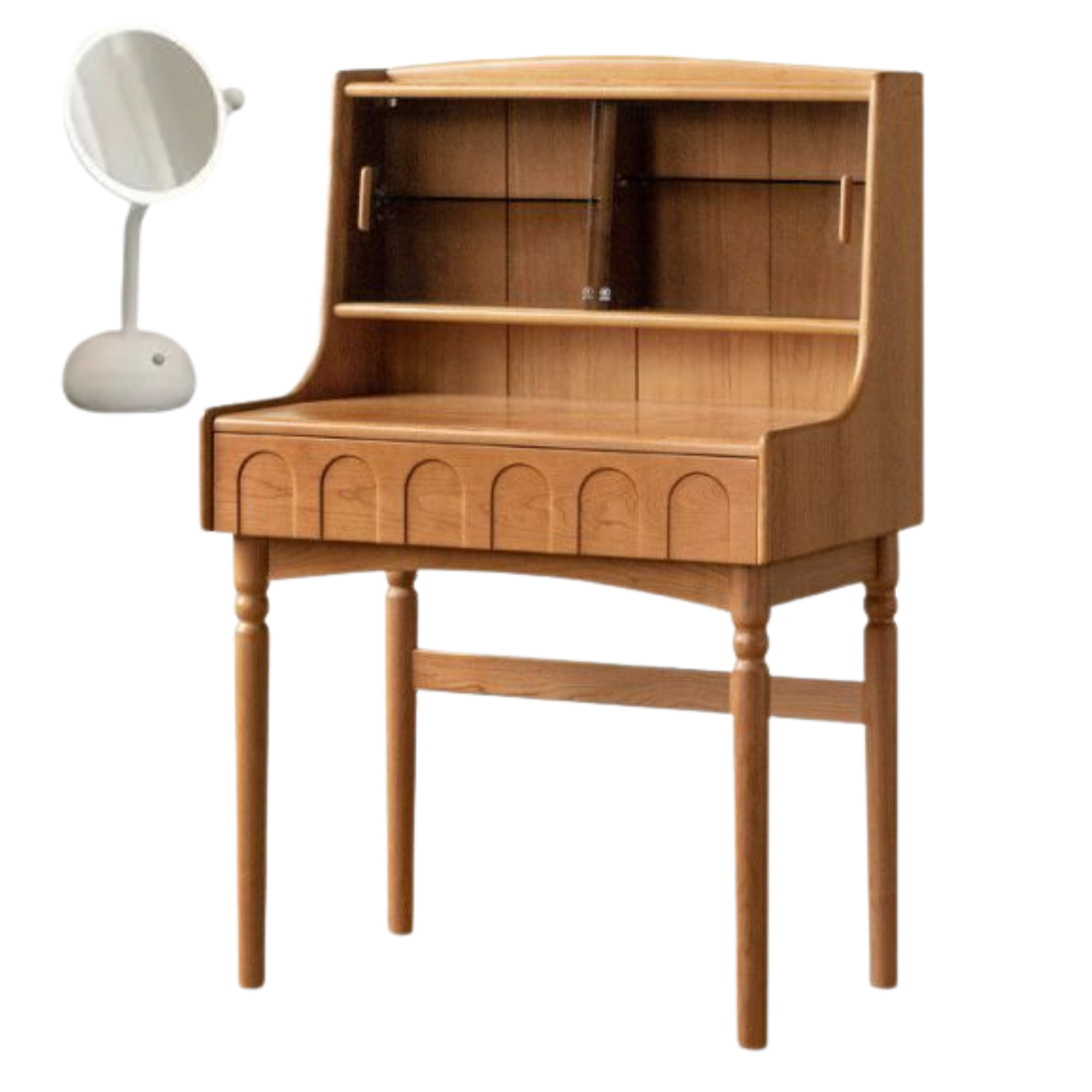 Cherry Solid Wood French Retro Vanity Table with Light