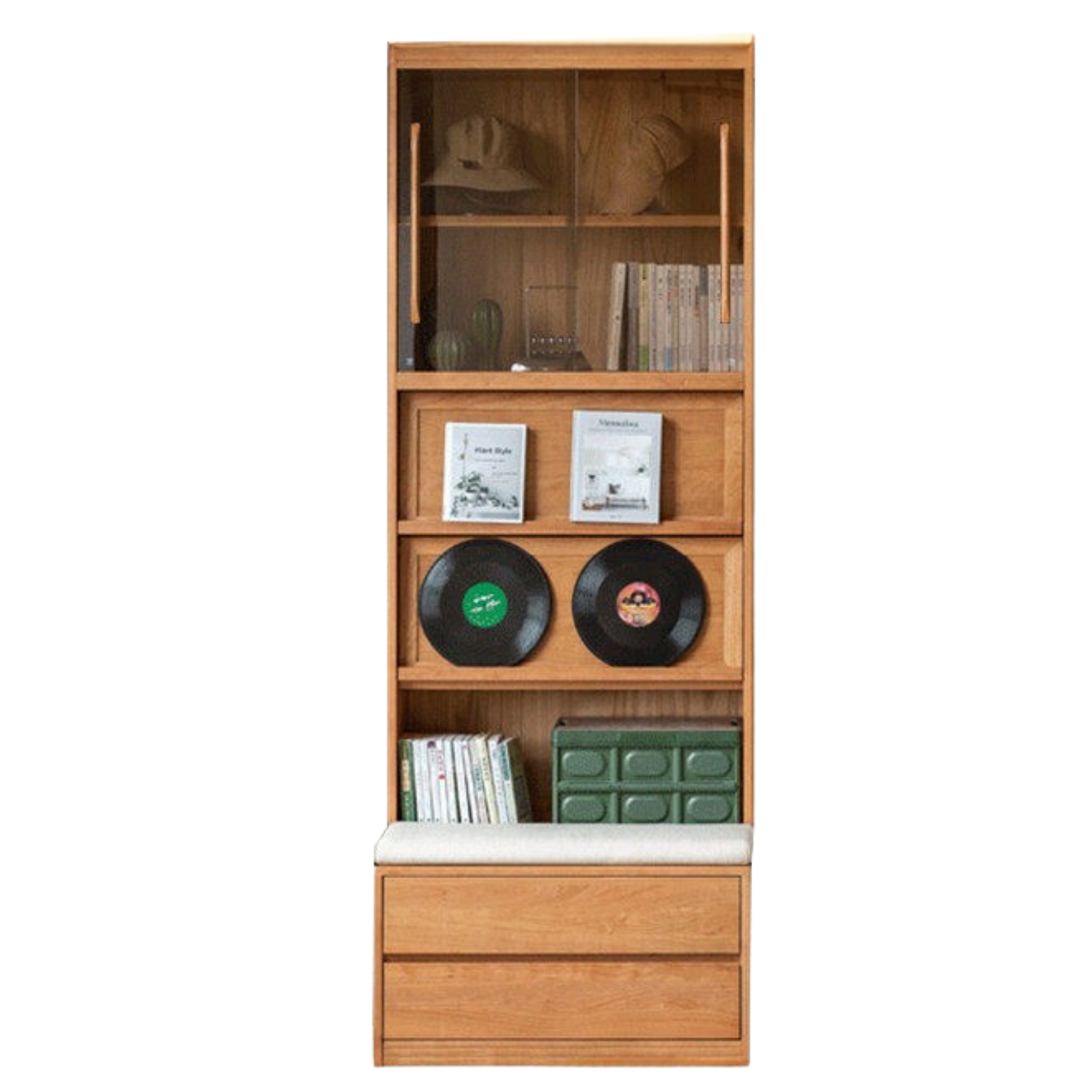 Cherry Solid Wood Bookcase Combination Glass Cabinet