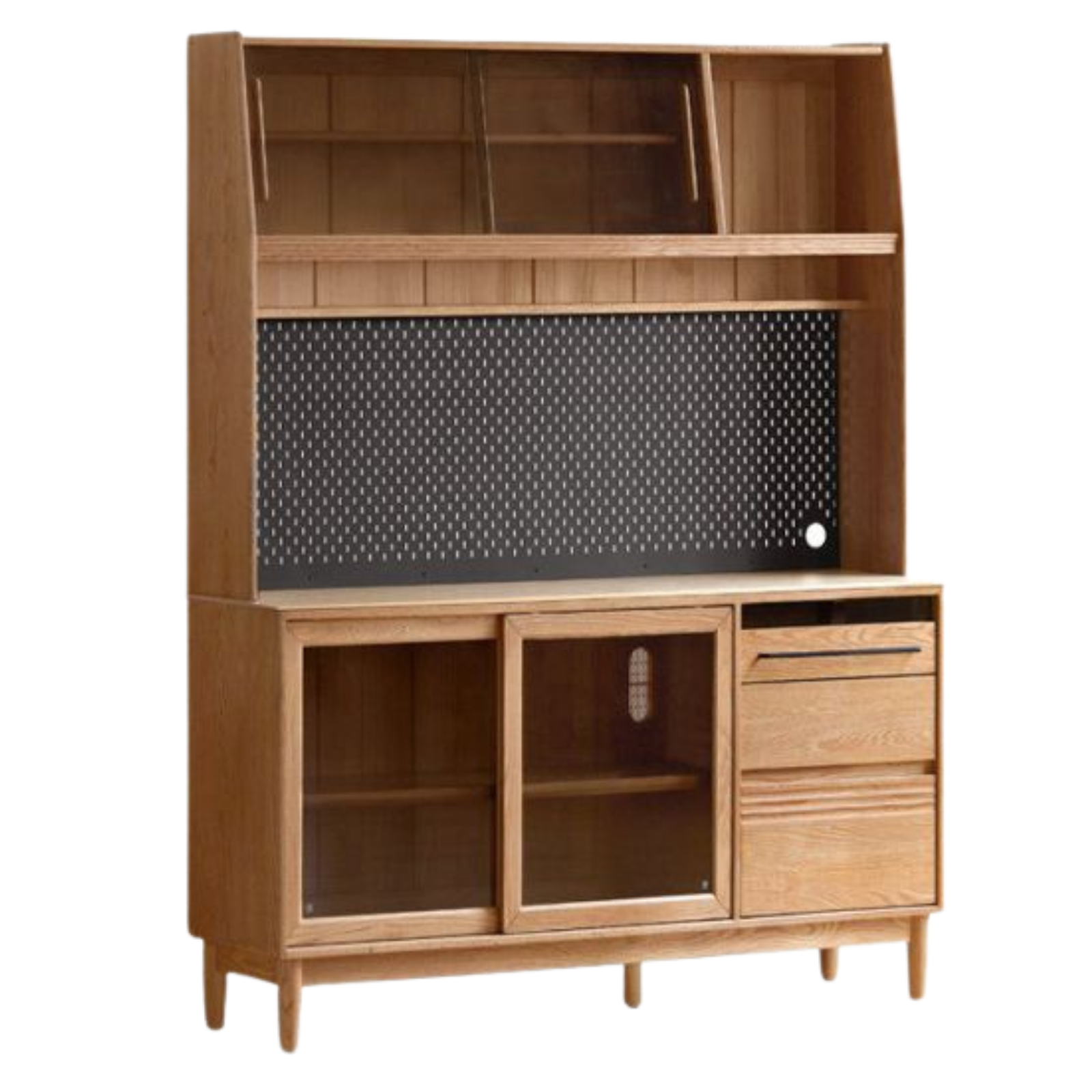 Oak Solid Wood Buffet Cabinet with Slab Surface, Sideboard