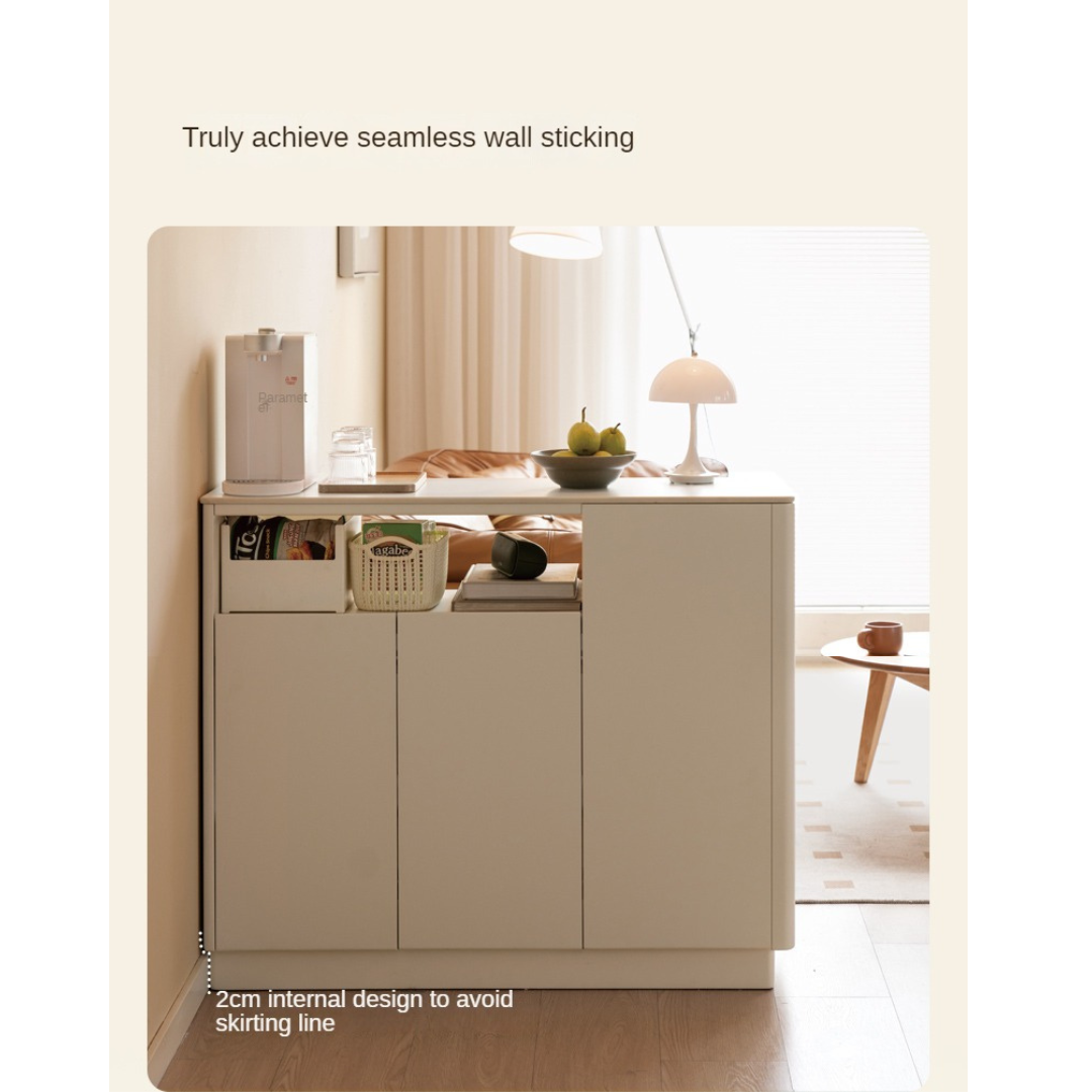 Poplar Solid Wood Partition Dining Cabinet, White Cream Rock Board