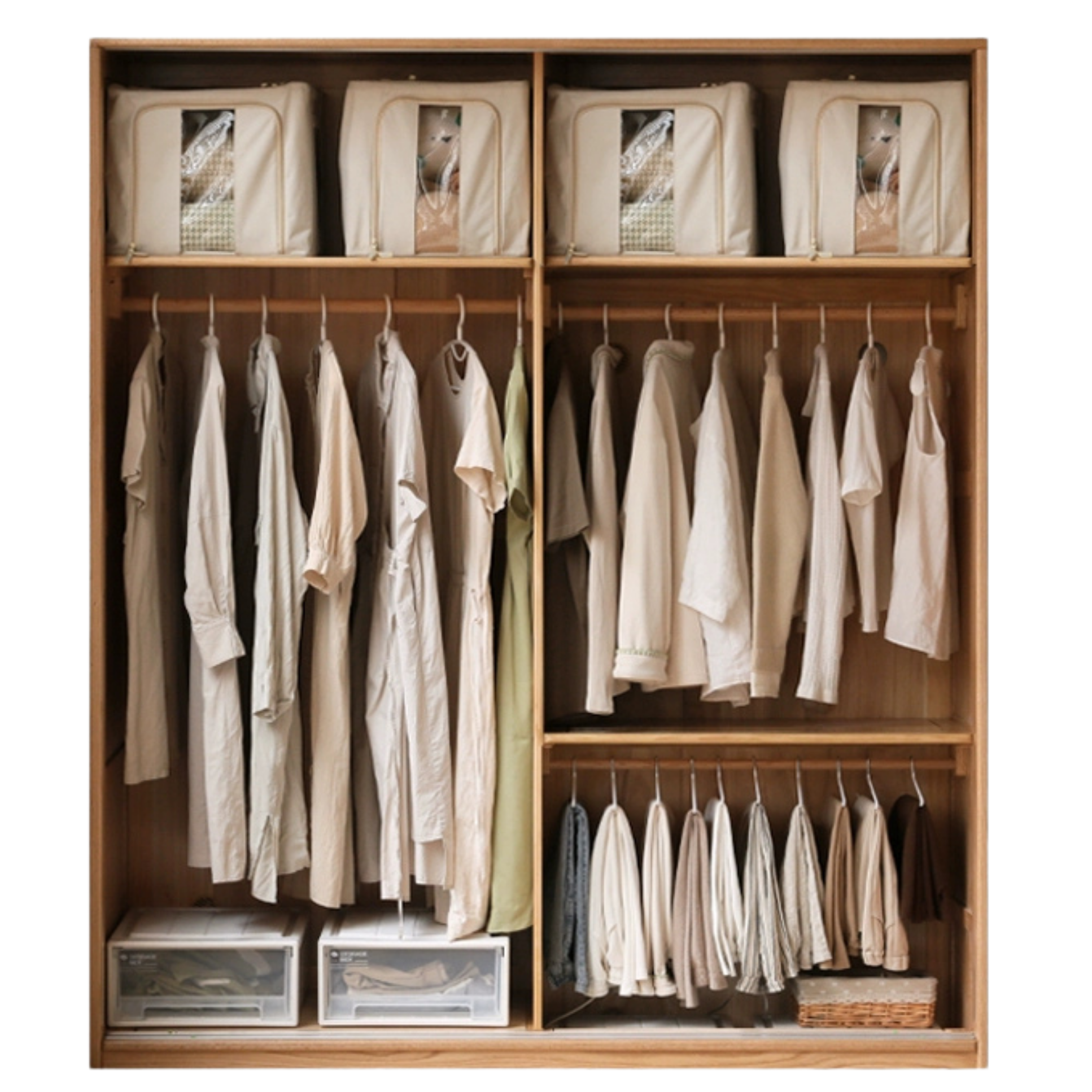 Oak Solid Wood Sliding Door Storage Wardrobe.