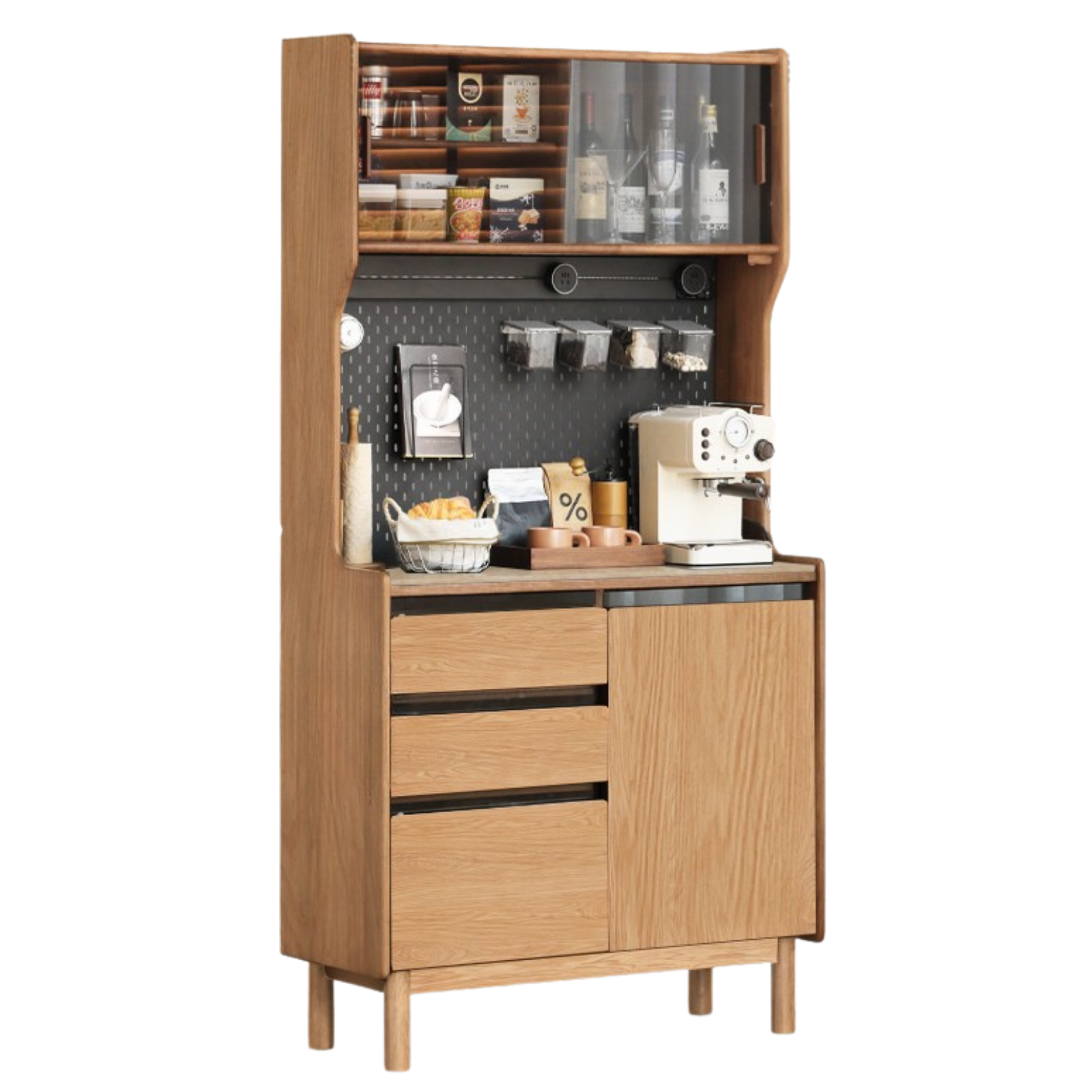 Golden Sandalwood, Black Walnut, Oak Solid Wood Rock Board Dining Sideboard