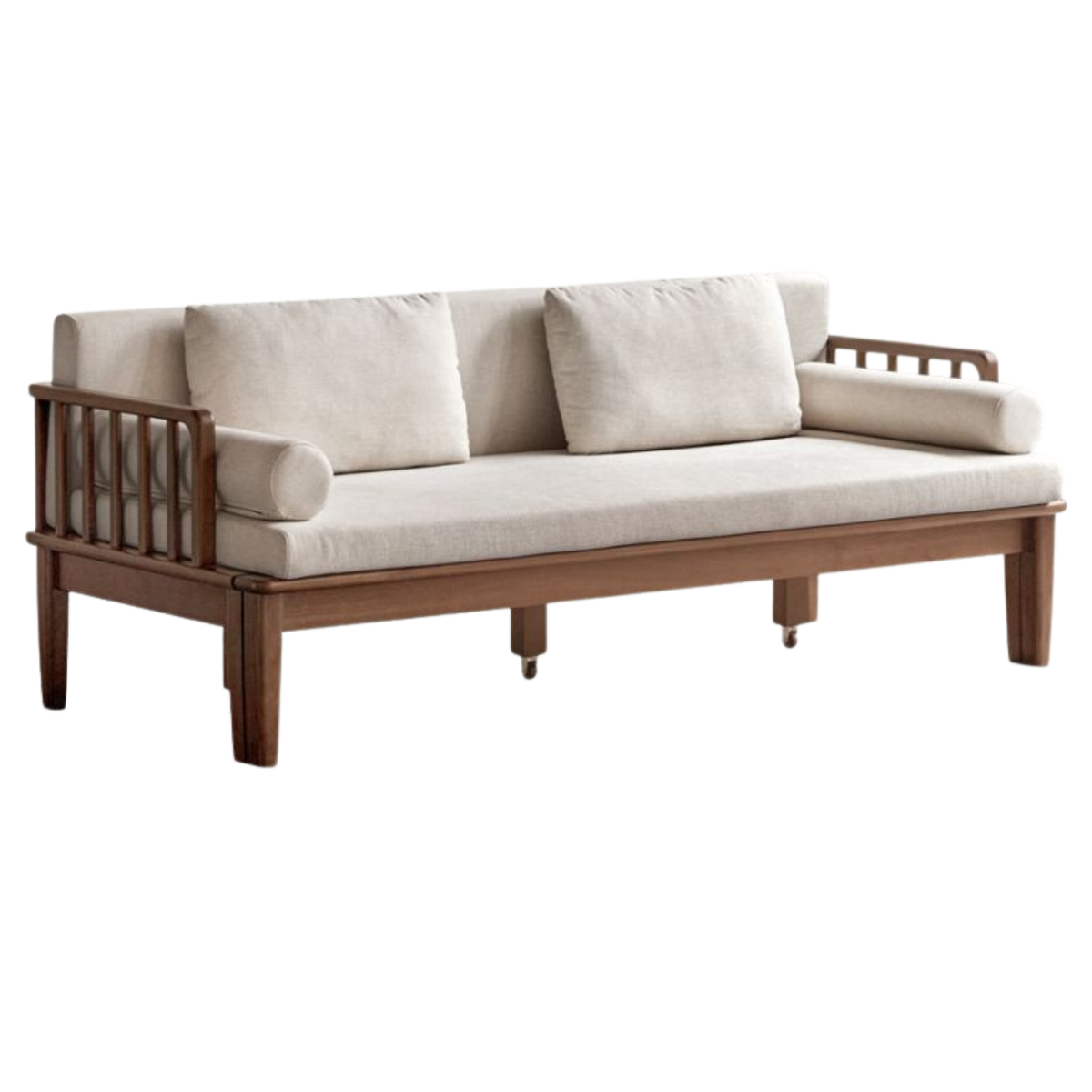 Black Walnut, Ash Solid Wood Daybed Sleeper Sofa with Slatted Wood Back and Arms