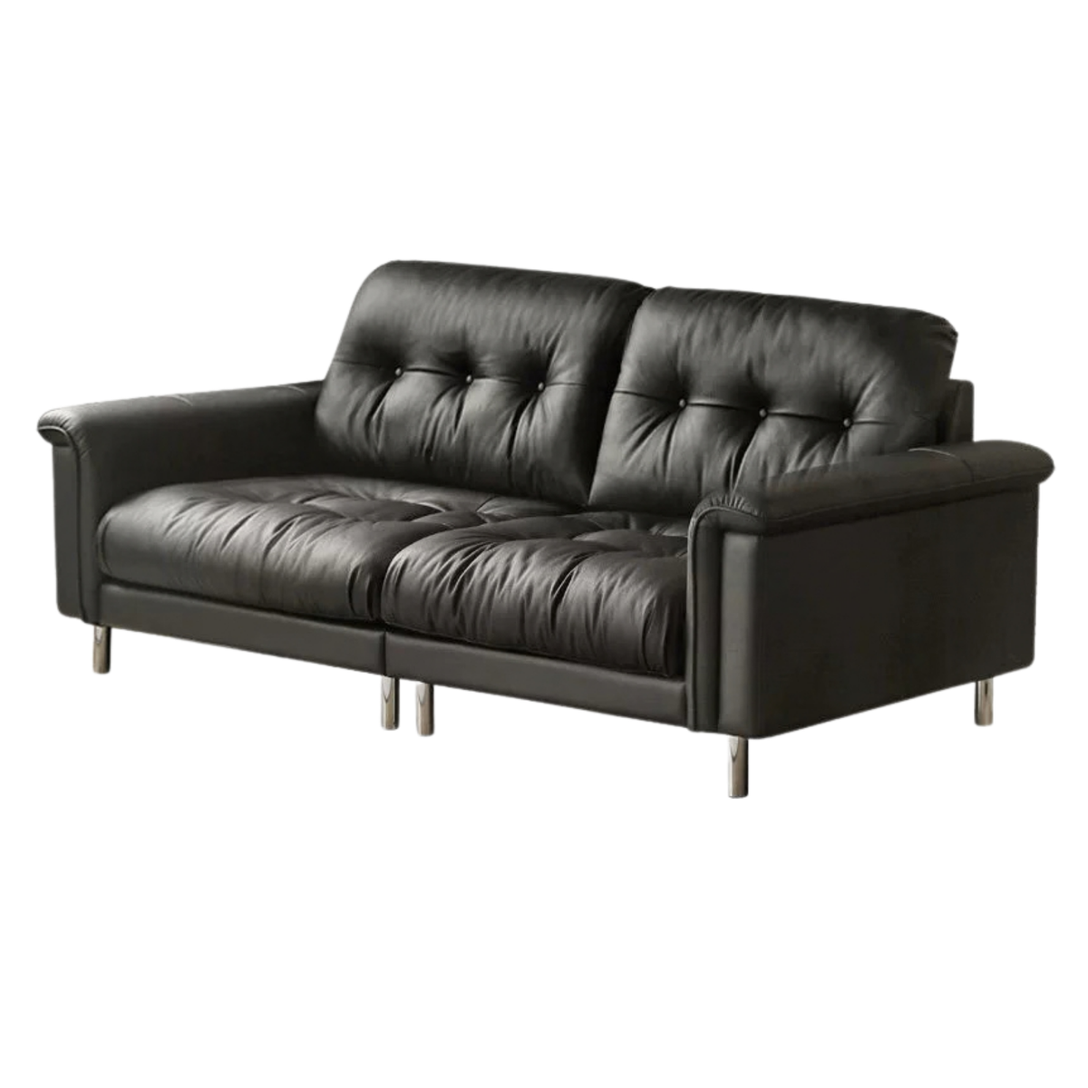 Genuine Leather Biscuit Tufted Leather Sofa with Track Arms