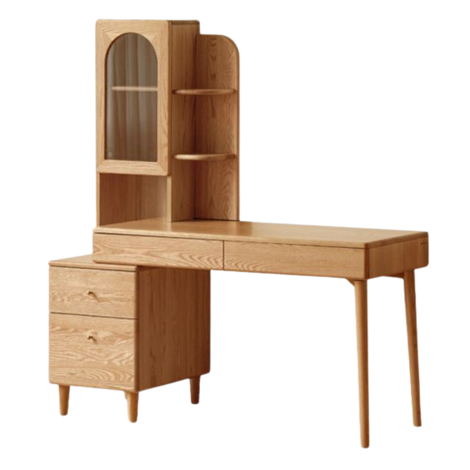 Oak Solid Wood Corner Office Desk with Integrated Bookshelf