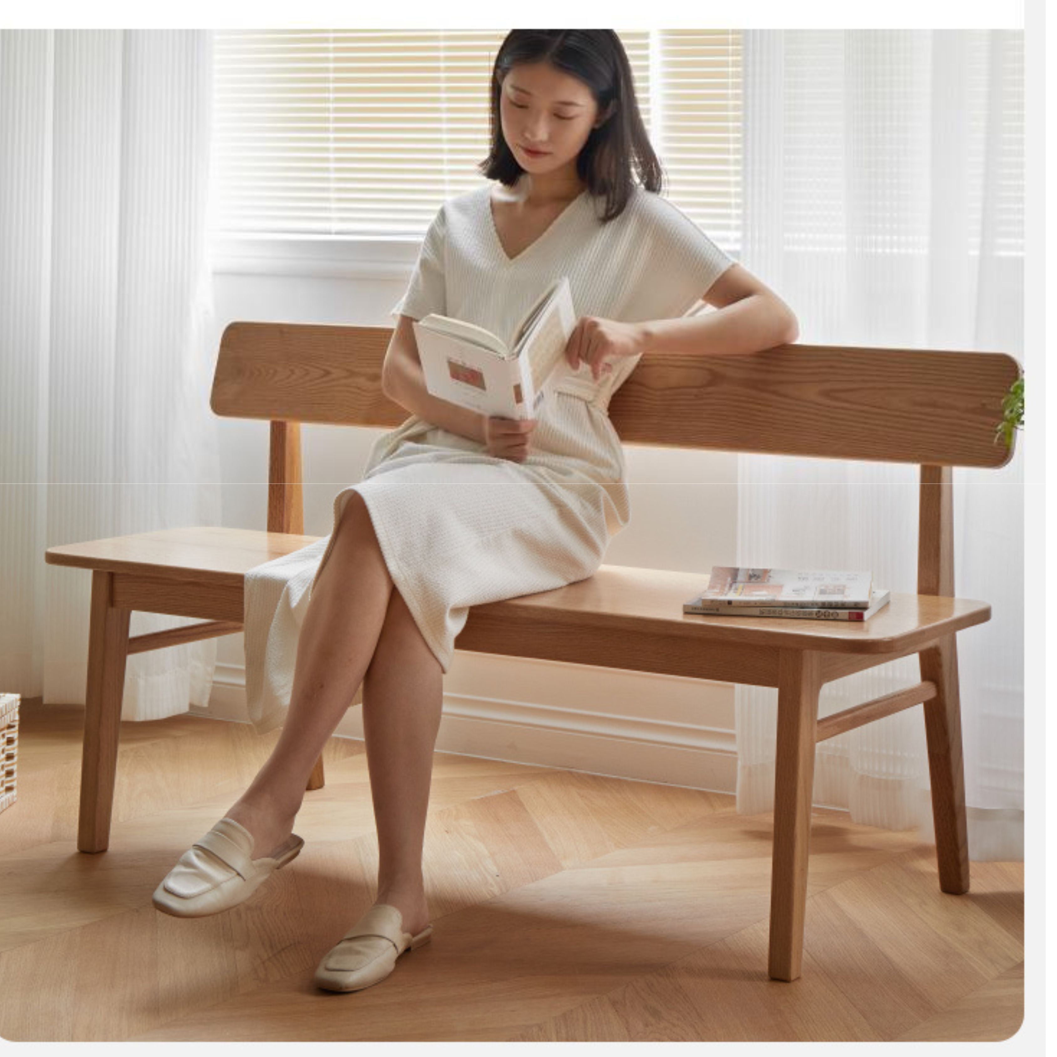 Ash, Oak Solid Wood Nordic Long Bench