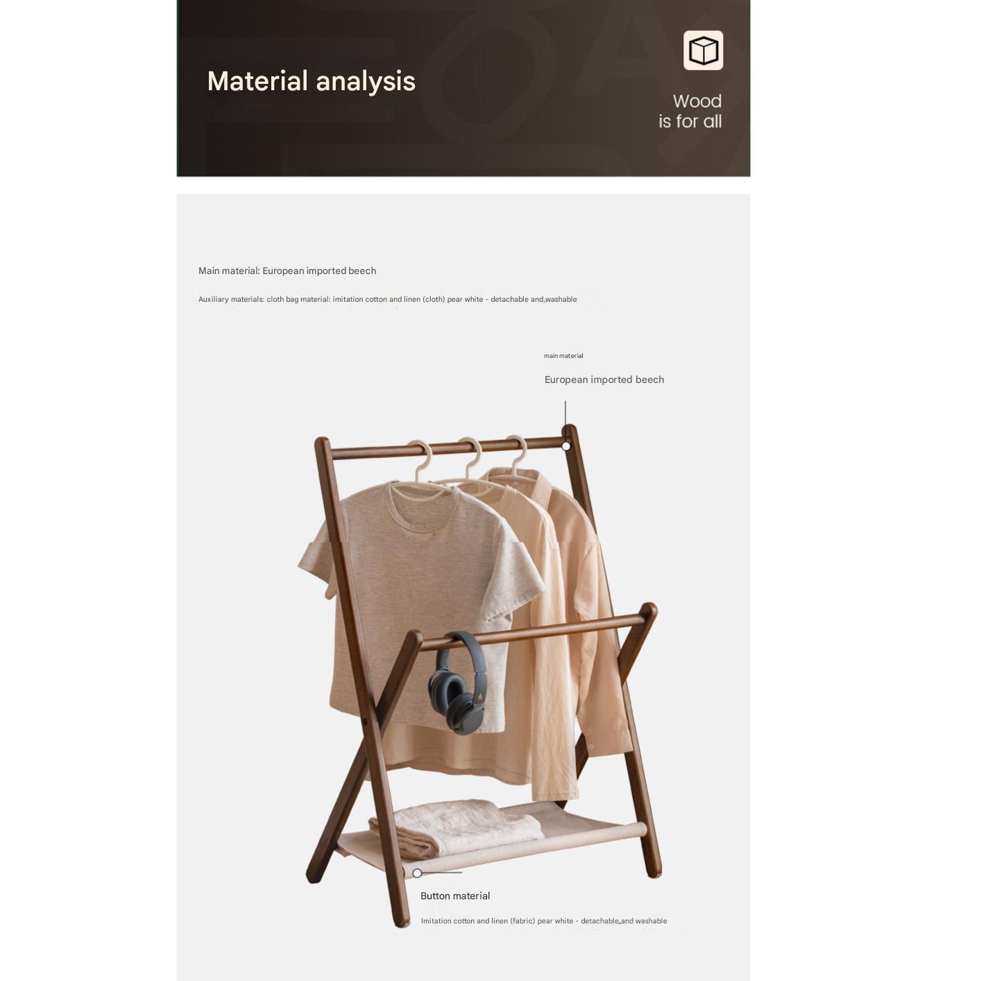 Beech, Rubberwood Solid Wood clothes hanger