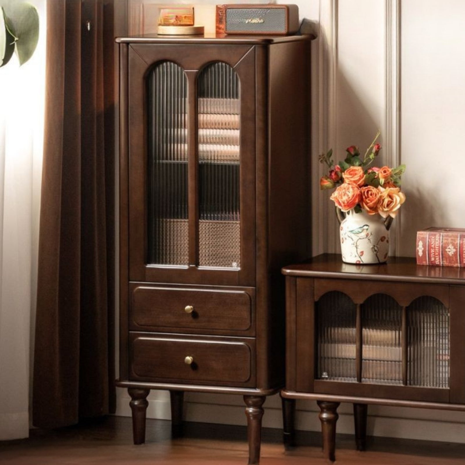 Poplar Solid Wood American Retro Side Cabinet